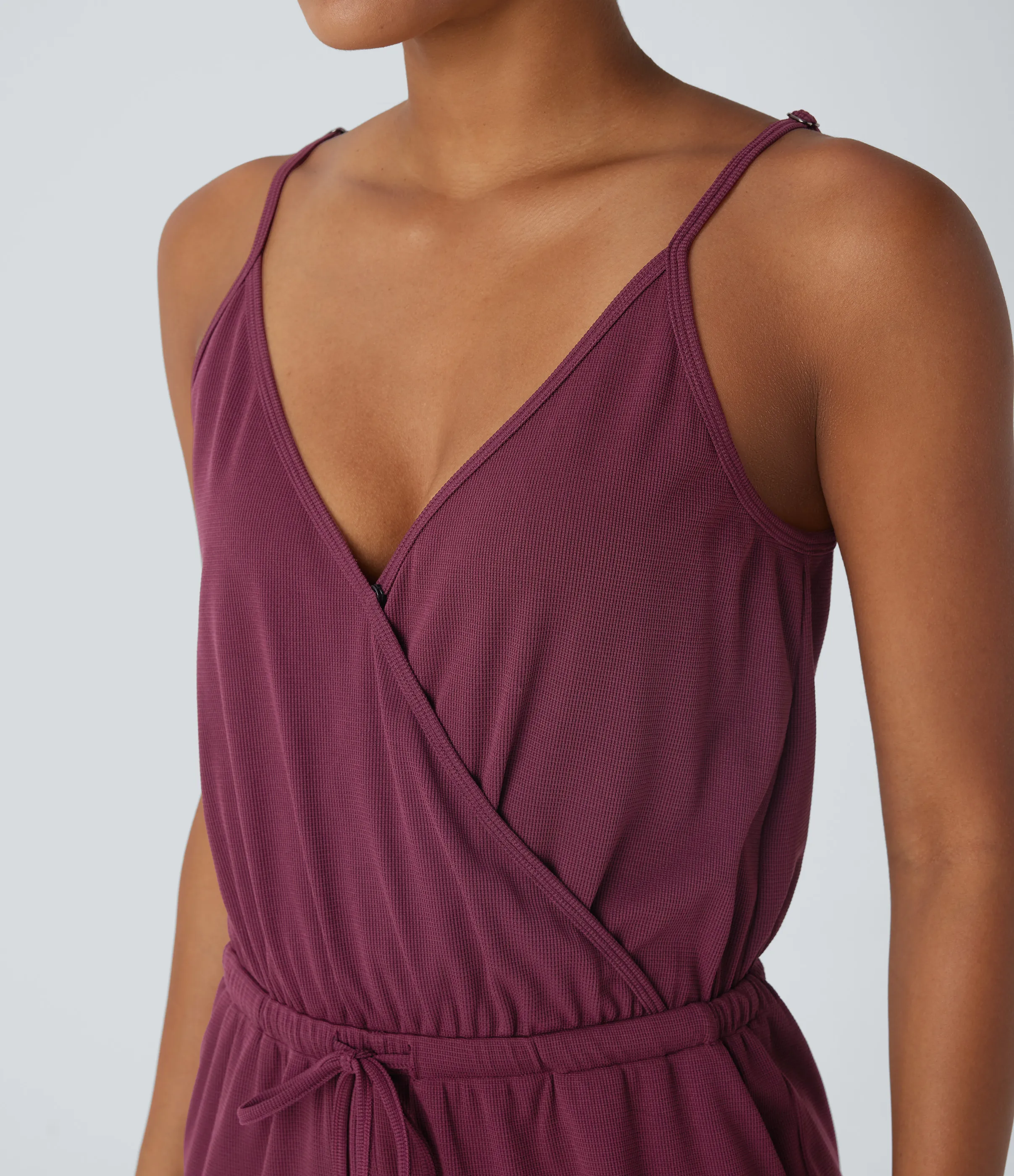 Halara Mono cuello V cruzado correa ajustable cordón bolsillo lateral gofre - Evening Red - XL(regular) sold by Halara product image thumbnail 5