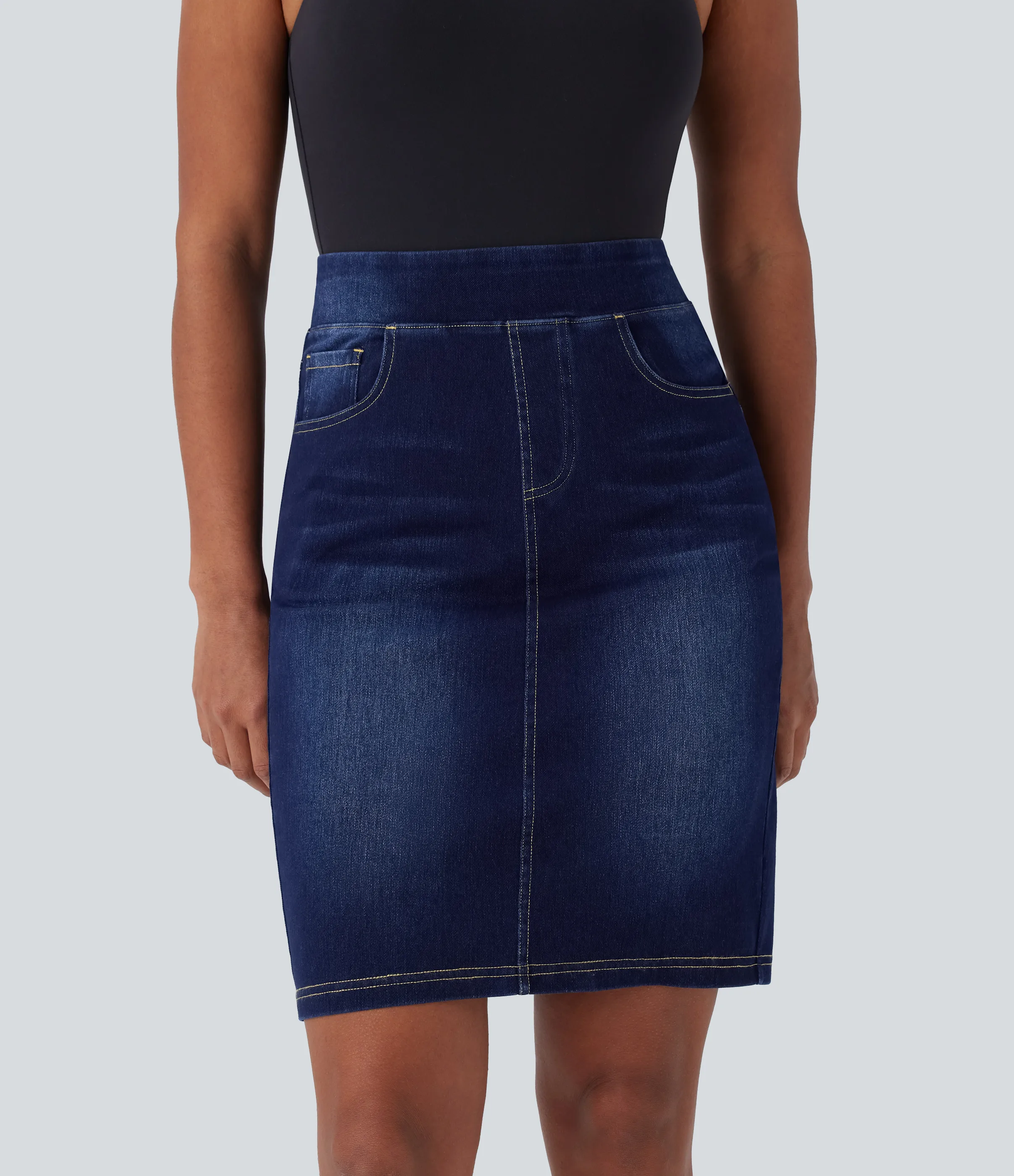 Halara Falda Halara Flex™ Denim mezclilla elástico lavada dividida múltiple bolsillo tiro alto - Bright Blue Denim - L(regular) sold by Halara product image thumbnail 2