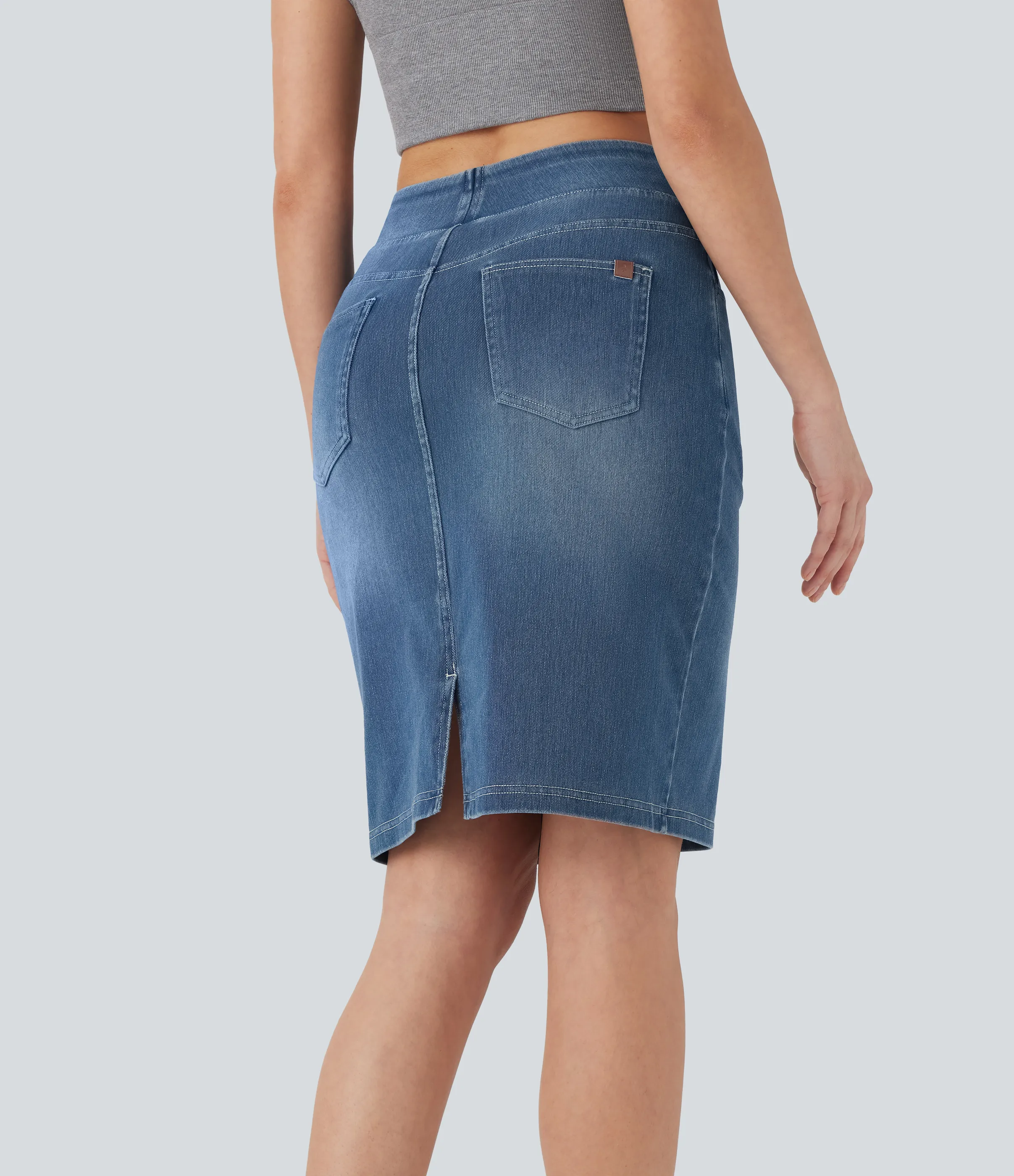 Halara Falda Halara Flex™ Denim mezclilla elástico lavada dividida múltiple bolsillo tiro alto - Frost Blue Denim - L(regular) sold by Halara product image thumbnail 3