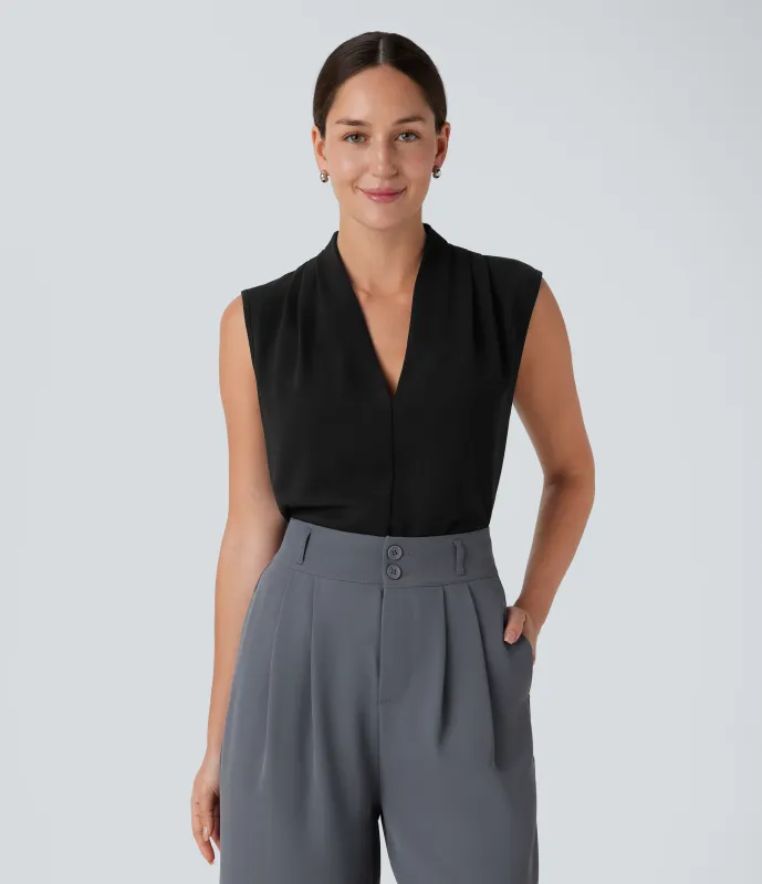 Halara Blusa oficina sin mangas cuello V - Black - L sold by Halara