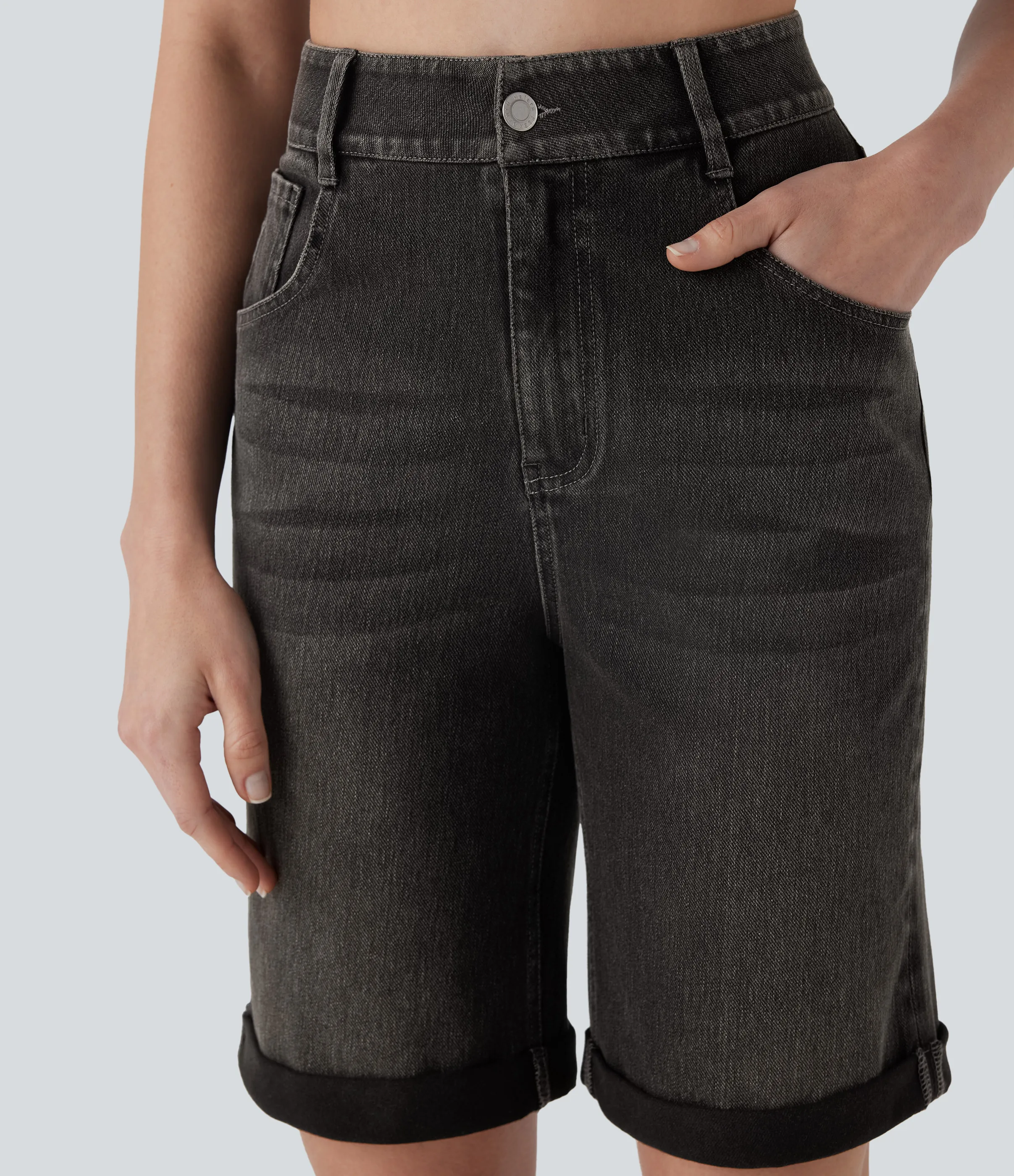 Halara Bermudas Halara Flex™ Denim mezclilla elástico lavado dobladillo enrollado múltiple bolsillo tiro alto - Phantom Denim - S(regular) sold by Halara product image thumbnail 5