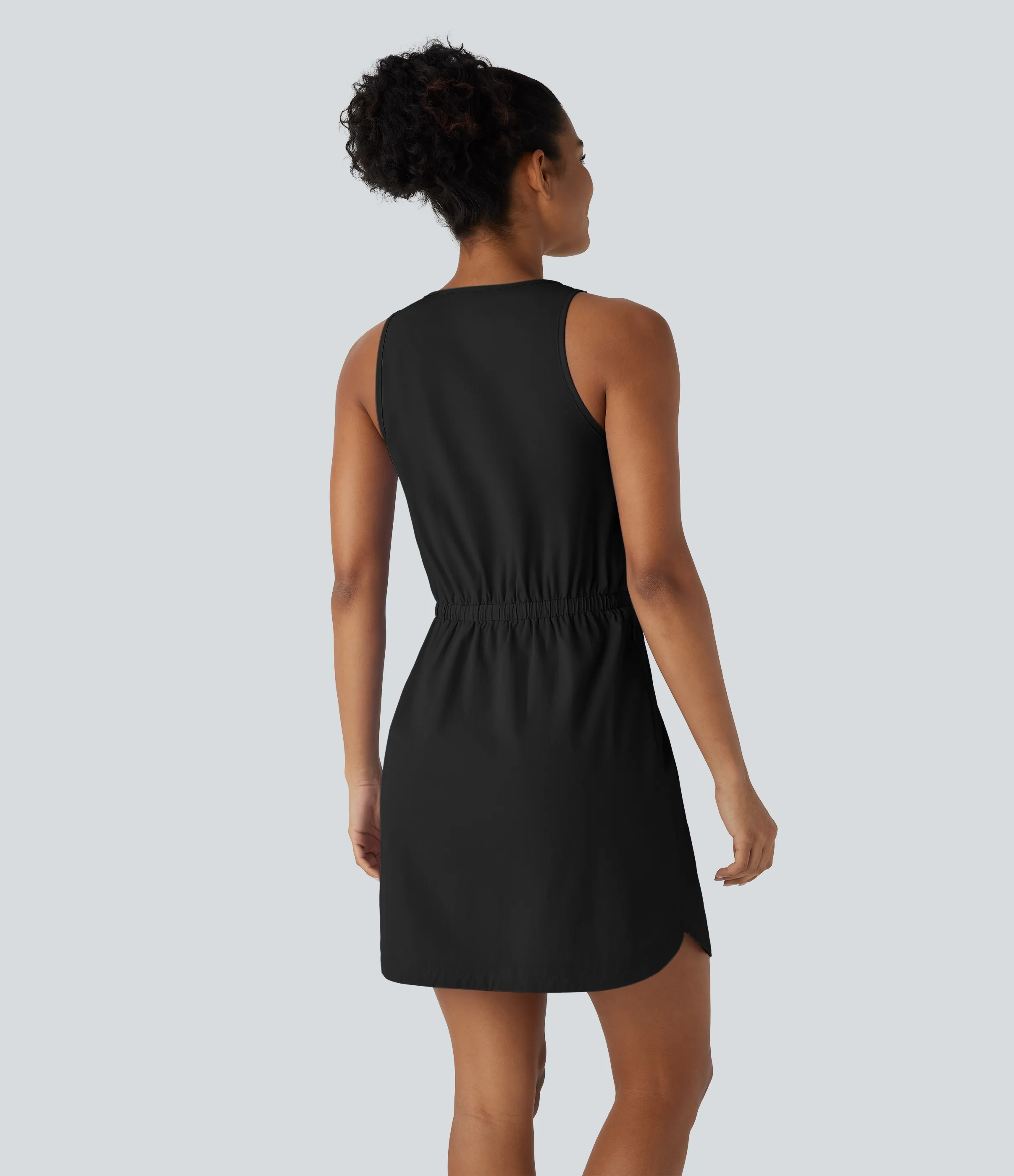 Halara Vestido corto deportivo senderismo resistente agua cuello U sin mangas media cremallera cordón ajustable bolsillo lateral dobladillo curvo - Black - S sold by Halara product image thumbnail 3