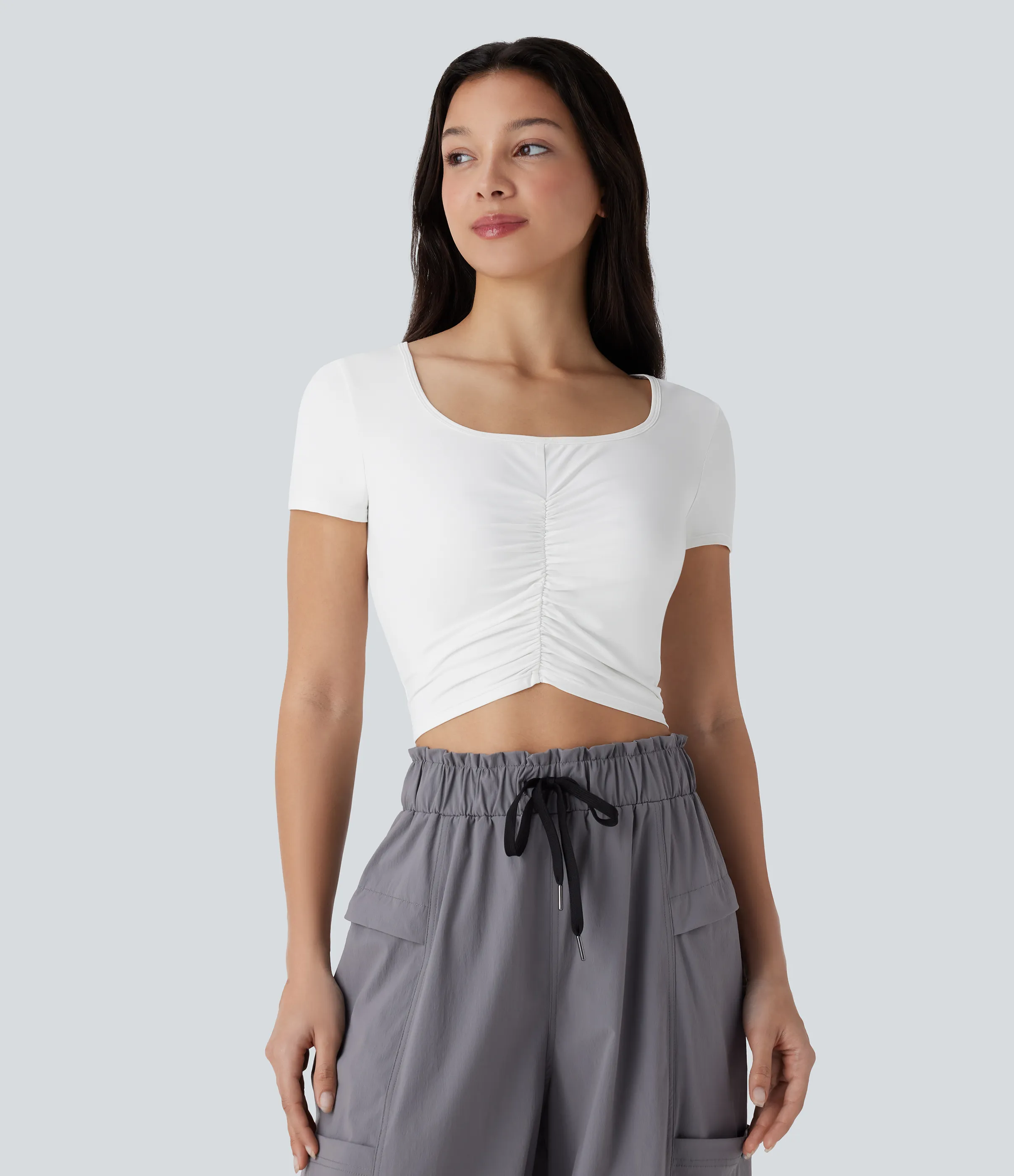 Halara Top deportivo senderismo cuello cuadrado manga corta fruncido - UPF 40+ - White - S sold by Halara product image thumbnail 2