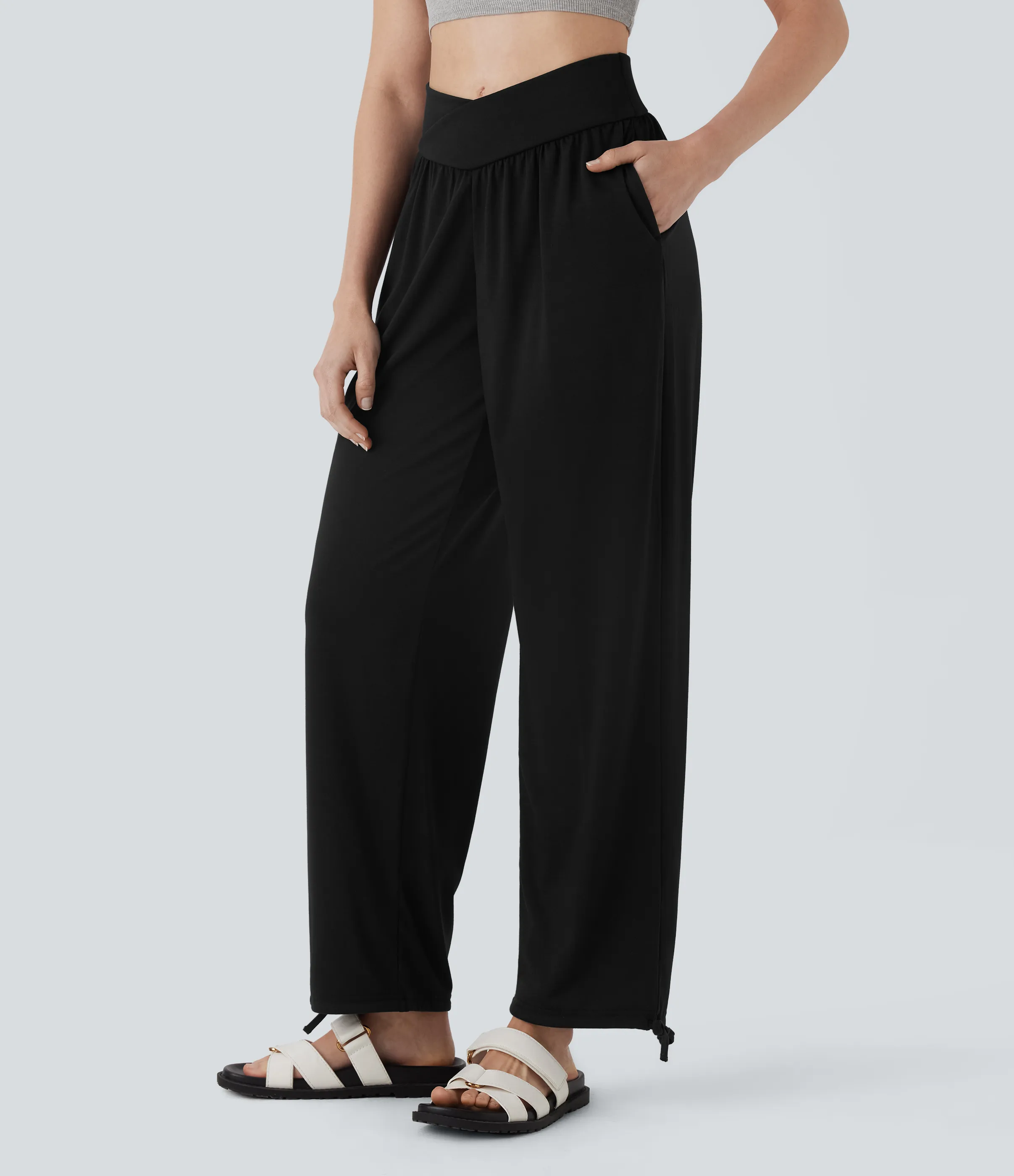 Halara Pantalón deportivo tiro alto bolsillo lateral cordón ajustable - Black - L(regular) sold by Halara product image thumbnail 5