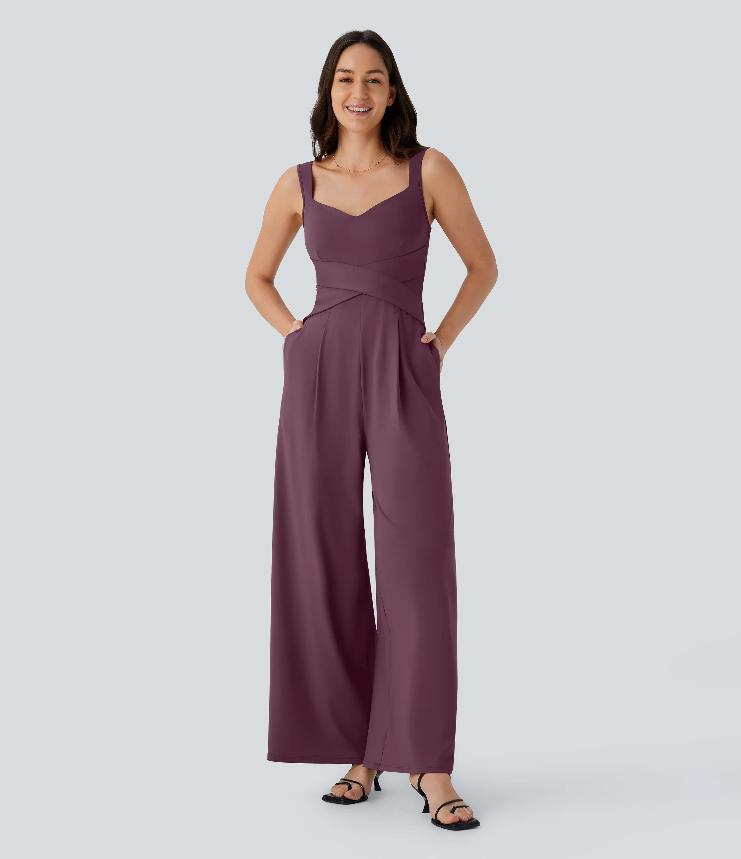 Halara Jumpsuit casual sin mangas con espalda en U y bolsillos - Plum Wine - S(regular) sold by Halara product image thumbnail 2