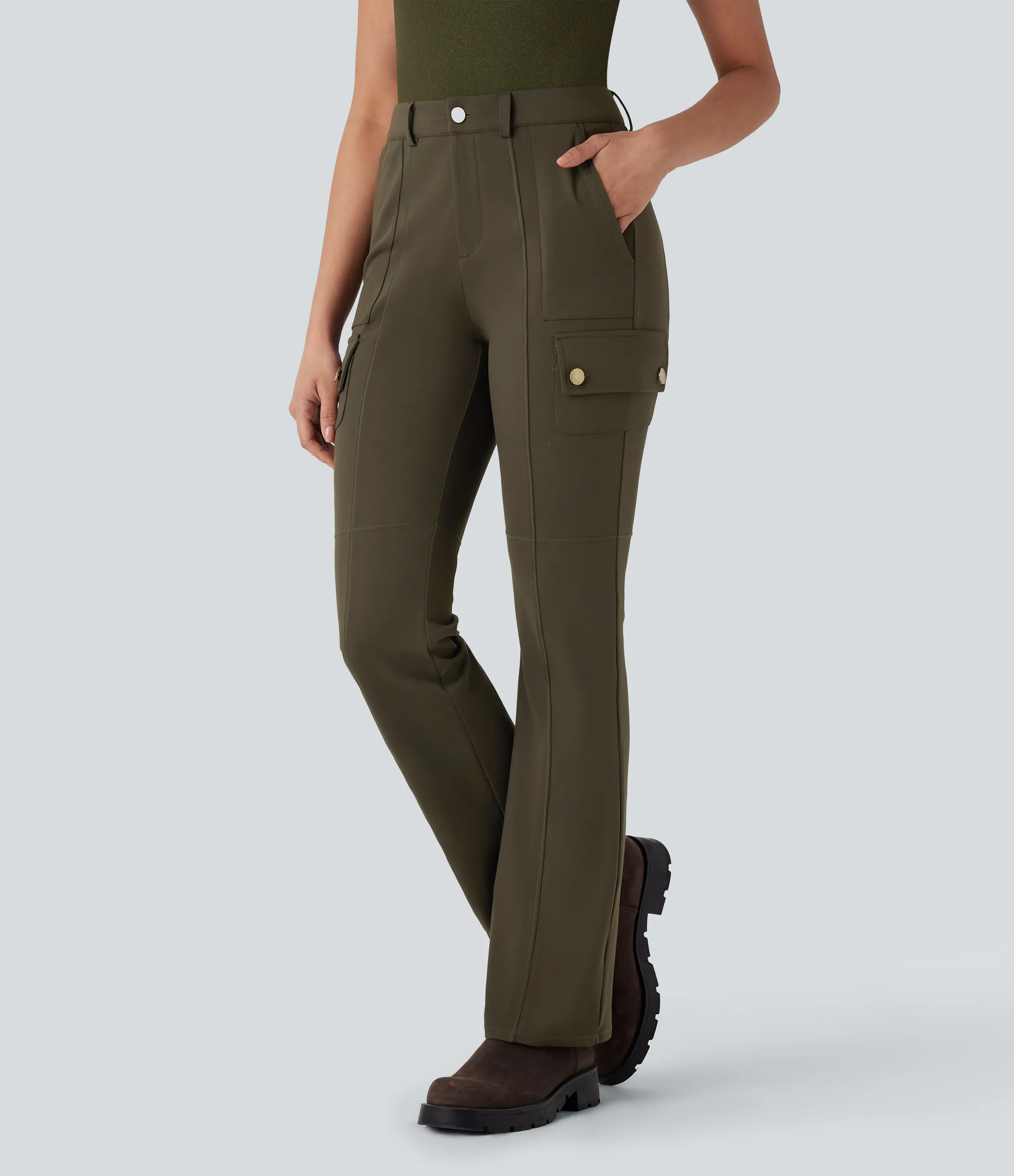 Halara Pantalón cargo bota senderismo múltiple bolsillo tiro medio - Forest Night - XS(petite) sold by Halara product image thumbnail 2