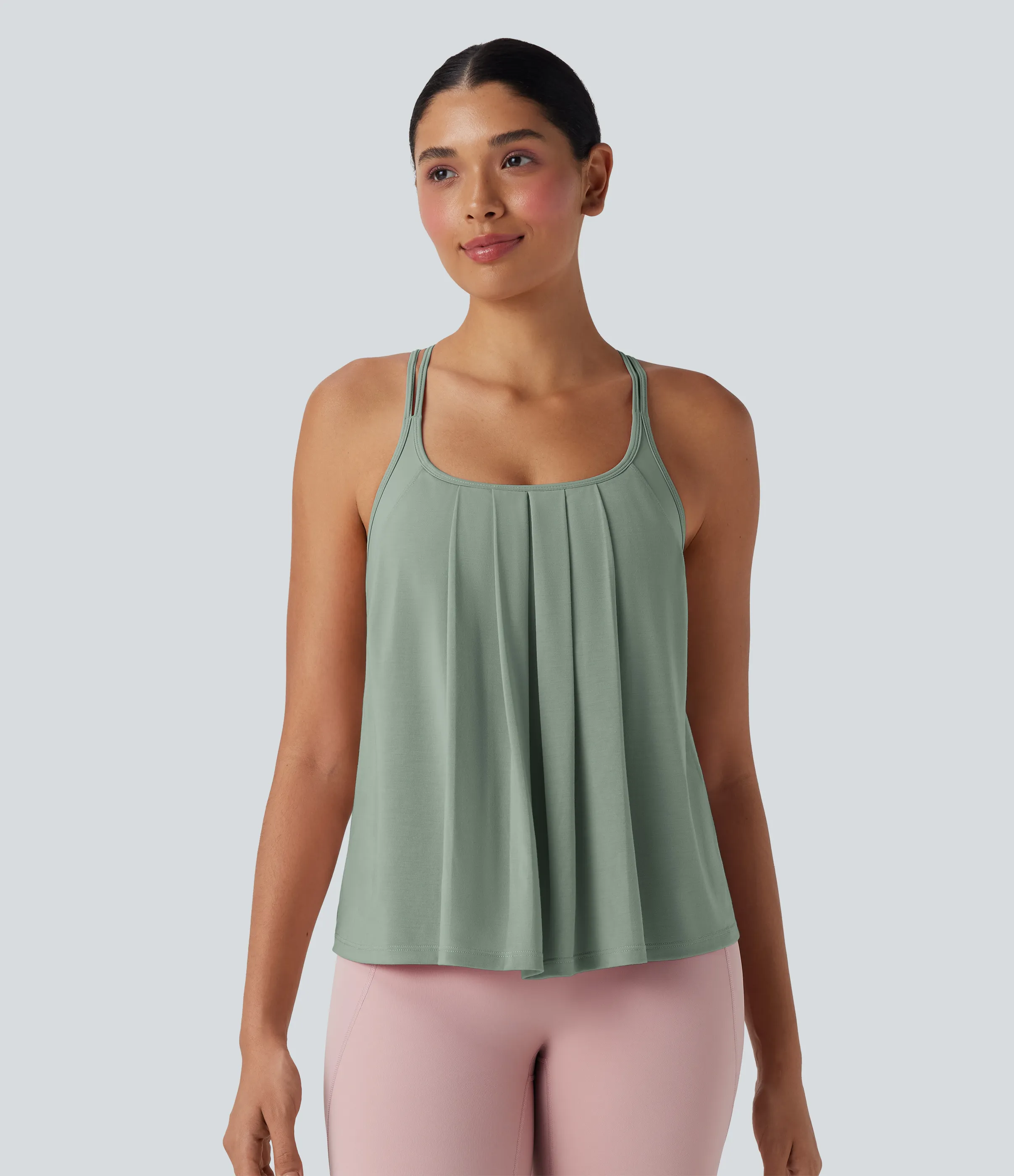 Halara Top yoga secado rápido tirante doble plisado cruzado espalda - Iceberg Green - M sold by Halara product image thumbnail 3