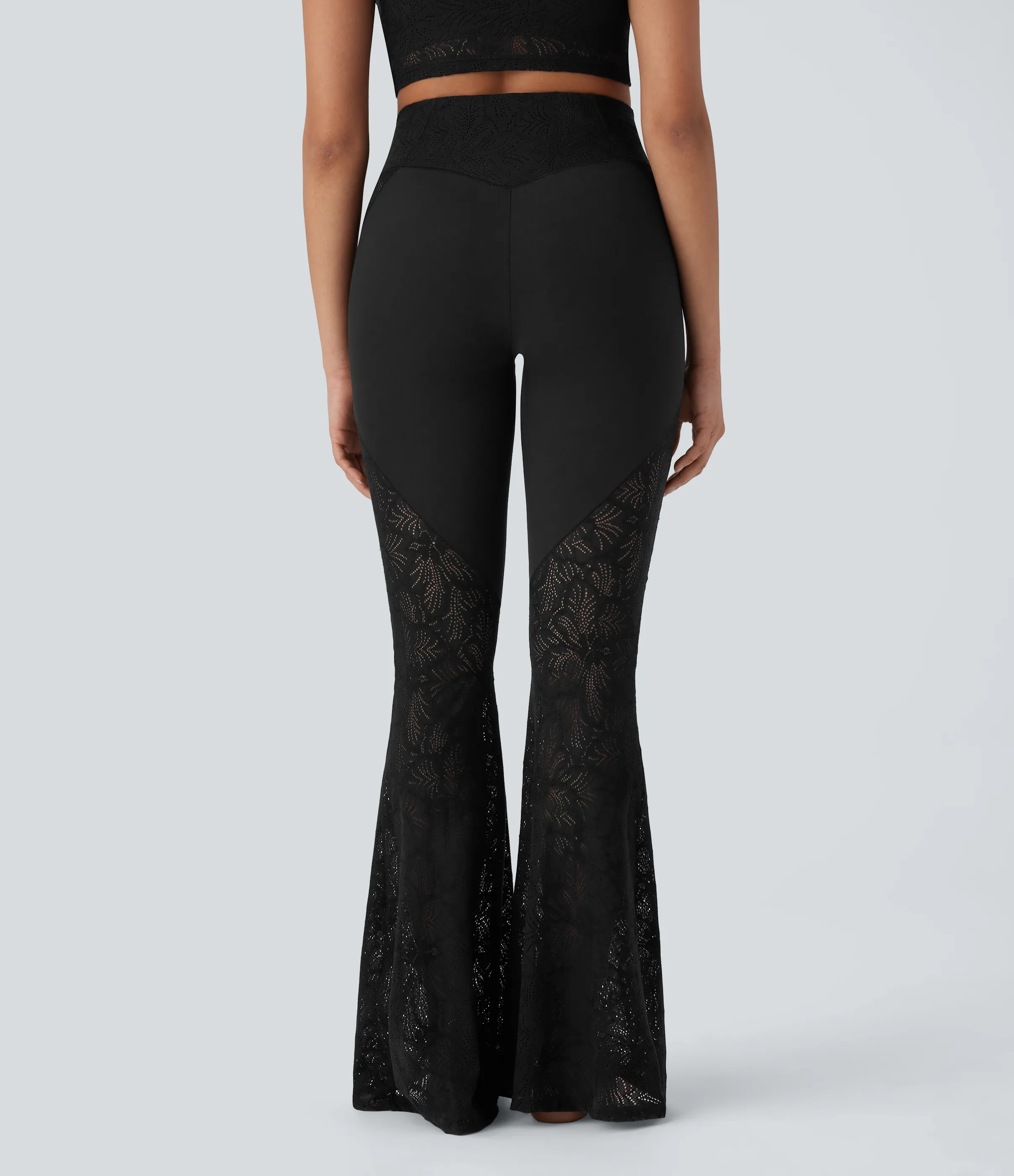 Halara Leggings de yoga acampanados Softlyzero™ de tiro alto con encaje en contrast y bolsillos traseros cruzados - Black - XL(petite) sold by Halara product image thumbnail 3