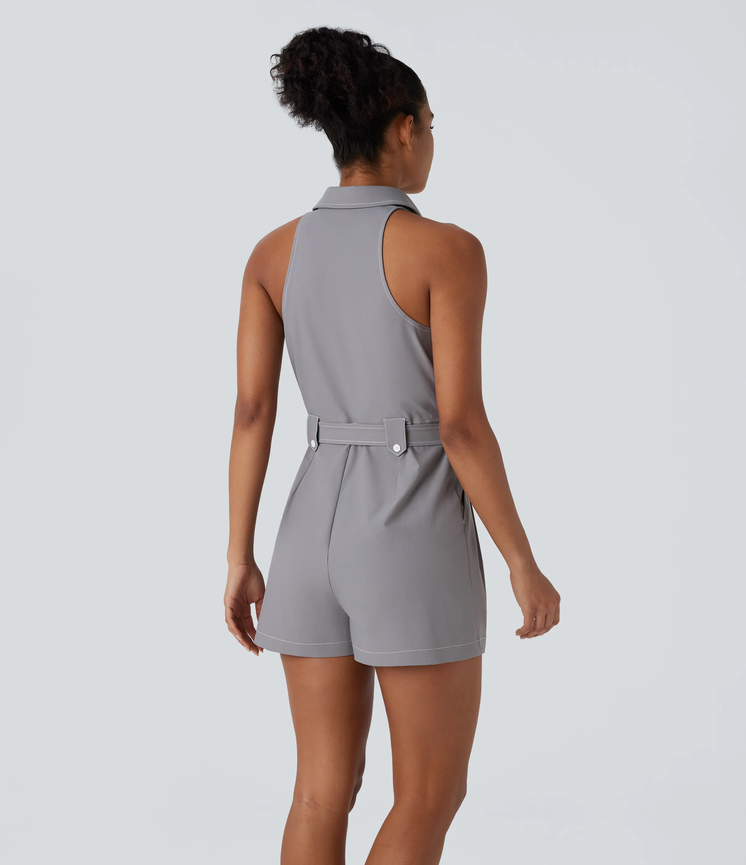 Halara Mono repelente agua cuello sin mangas cinturón botón bolsillo lateral - Steel Gray - XL sold by Halara product image thumbnail 3