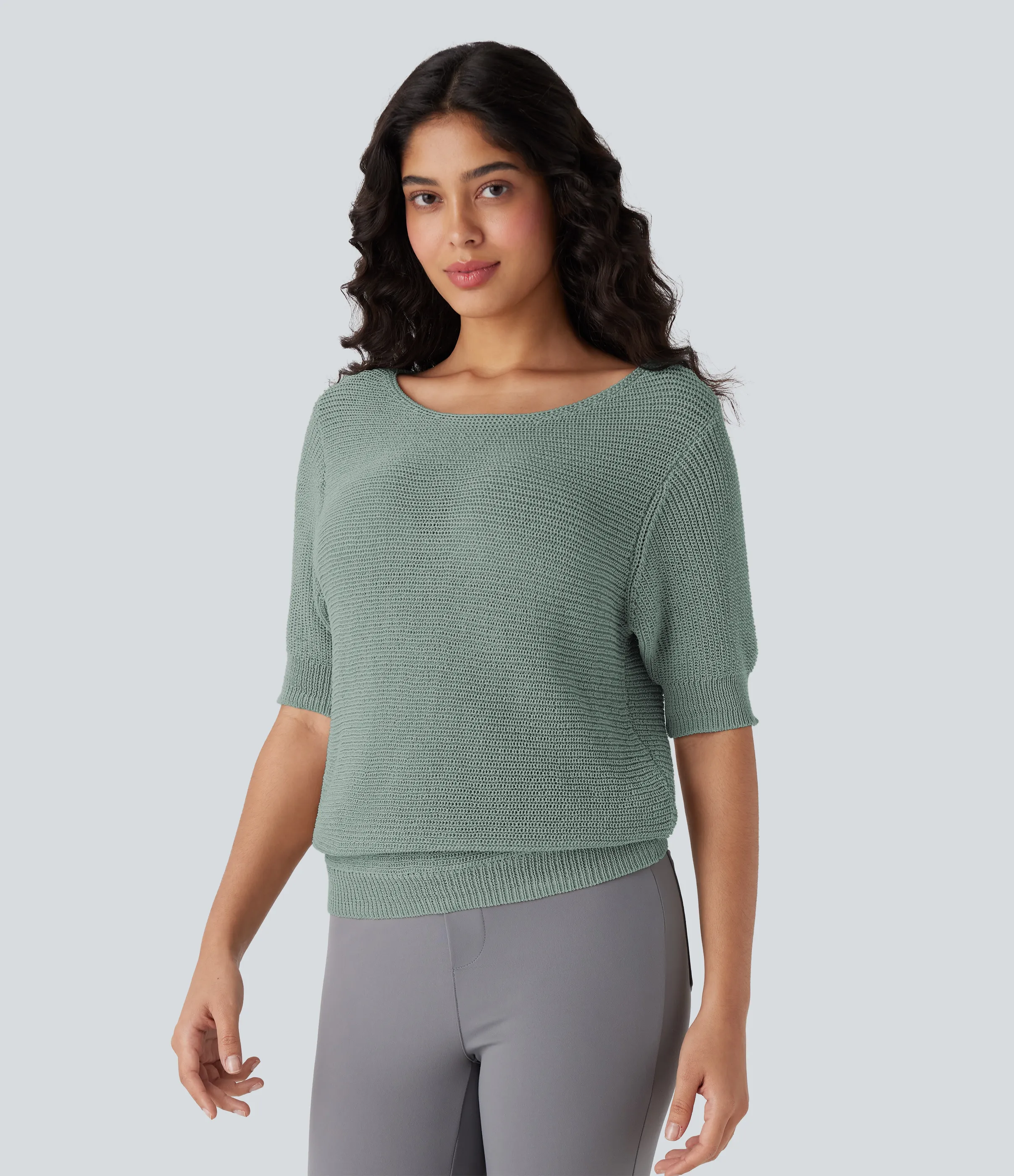 Halara Suéter oficina media manga cuello redondo - Granite Green - M sold by Halara product image thumbnail 4