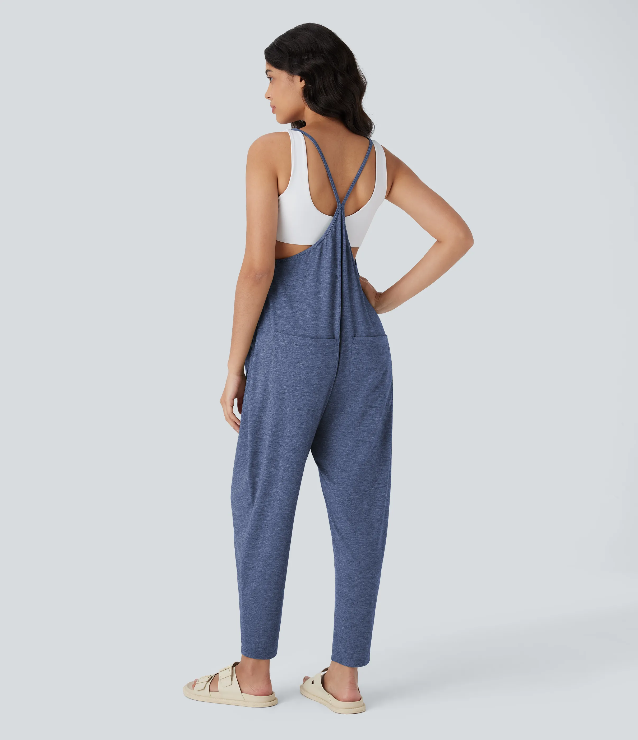 Halara Mono harem casual con corte cónico con múltiples bolsillos y espalda descubierta - Mottled Indigo - M(regular) sold by Halara product image thumbnail 3