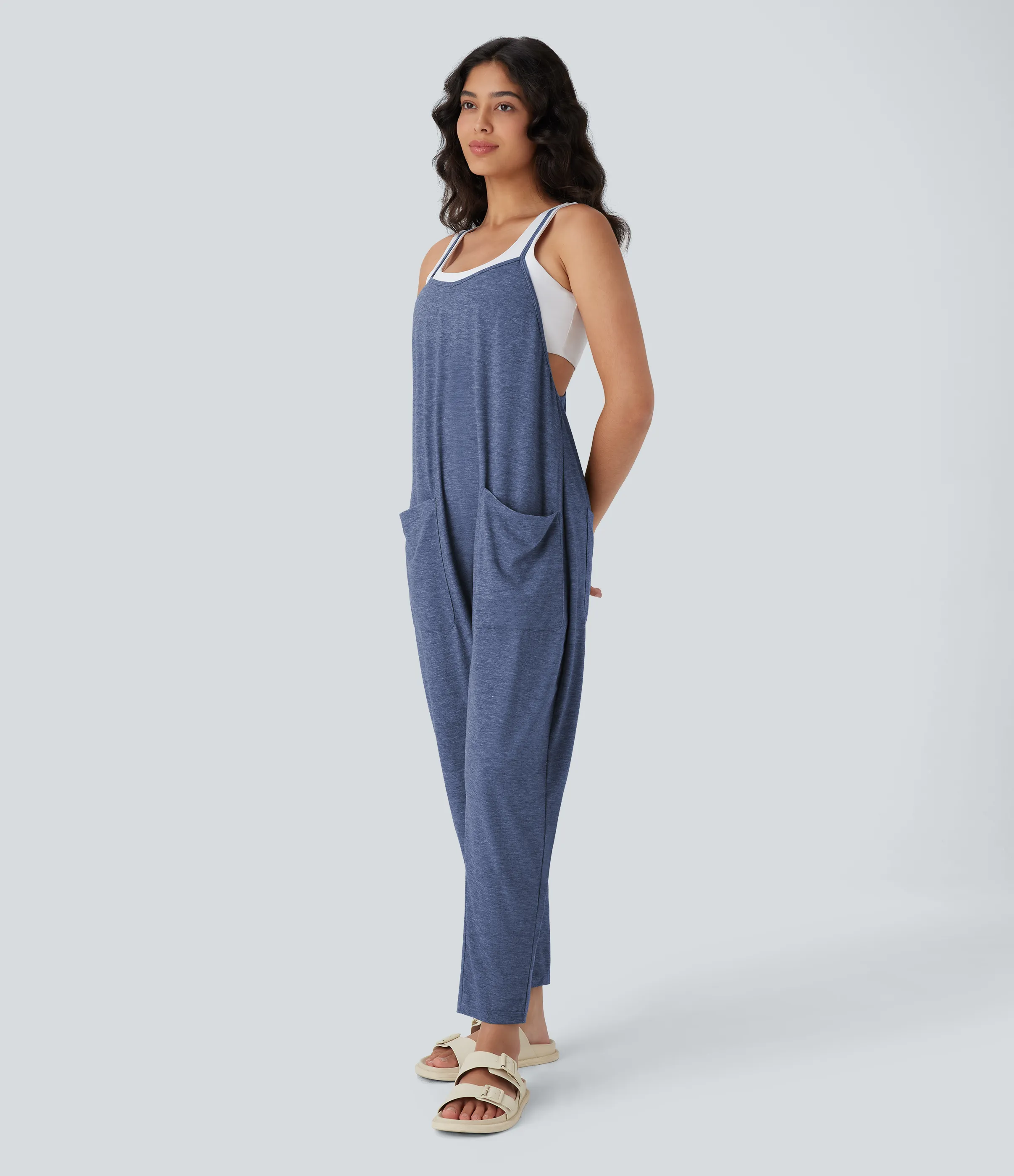 Halara Mono harem casual con corte cónico con múltiples bolsillos y espalda descubierta - Mottled Indigo - M(regular) sold by Halara product image thumbnail 4