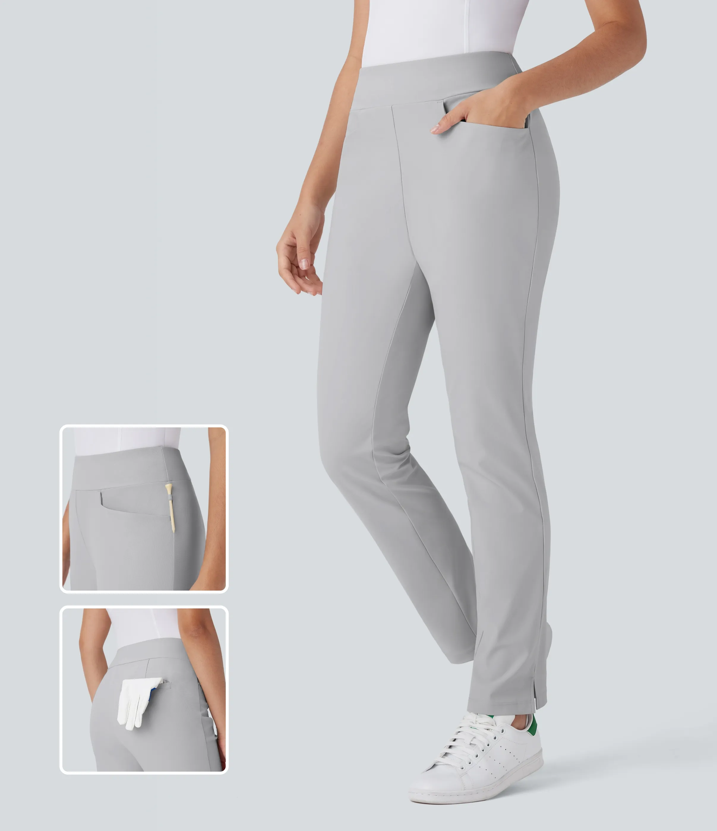 Halara Pantalones de golf UPF 40+ de tiro medio en corte cónico con bolsillos y aberturas, secado rápido y bolsillo especial para tee de golf - Quiet Gray - S(regular) sold by Halara