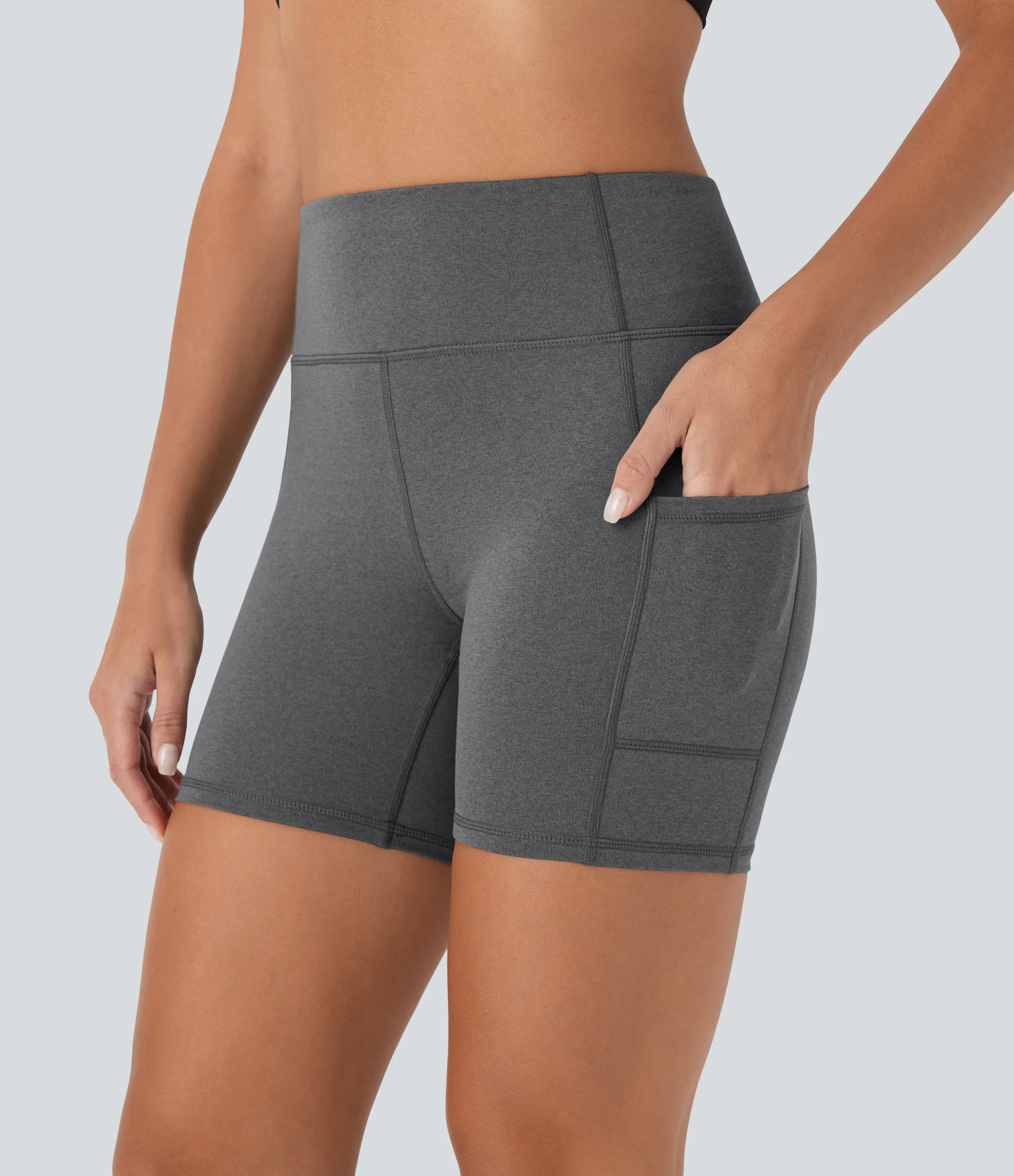 Halara Shorts de yoga de tiro alto y secado rápido con bolsillos laterales de 12,70cm - Dusky Charcoal - L sold by Halara product image thumbnail 5