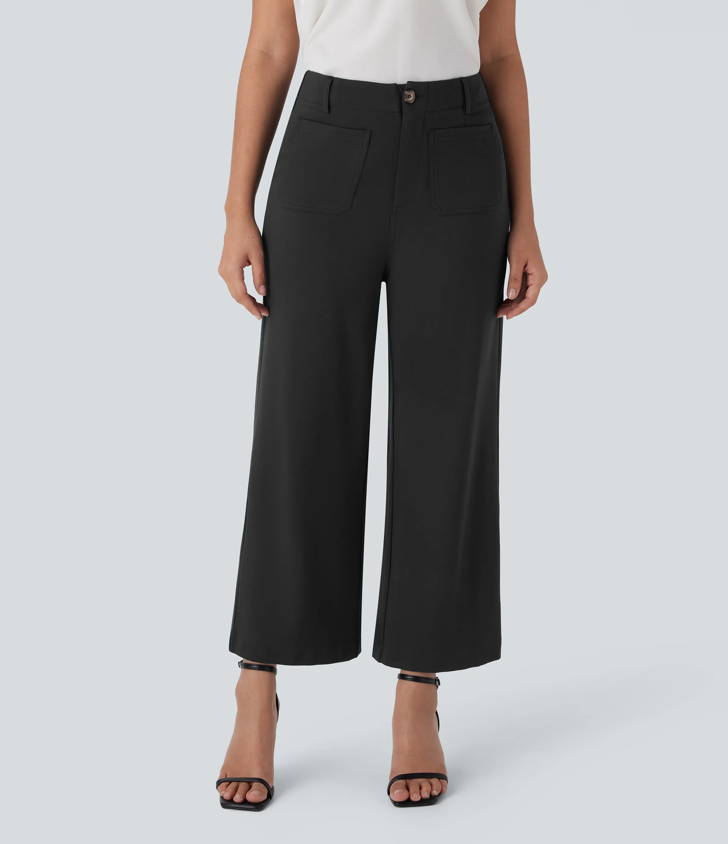 Halara Pantalón oficina tiro alto cremallera botón pierna ancha múltiple bolsillo - Black - M(regular) sold by Halara product image thumbnail 2