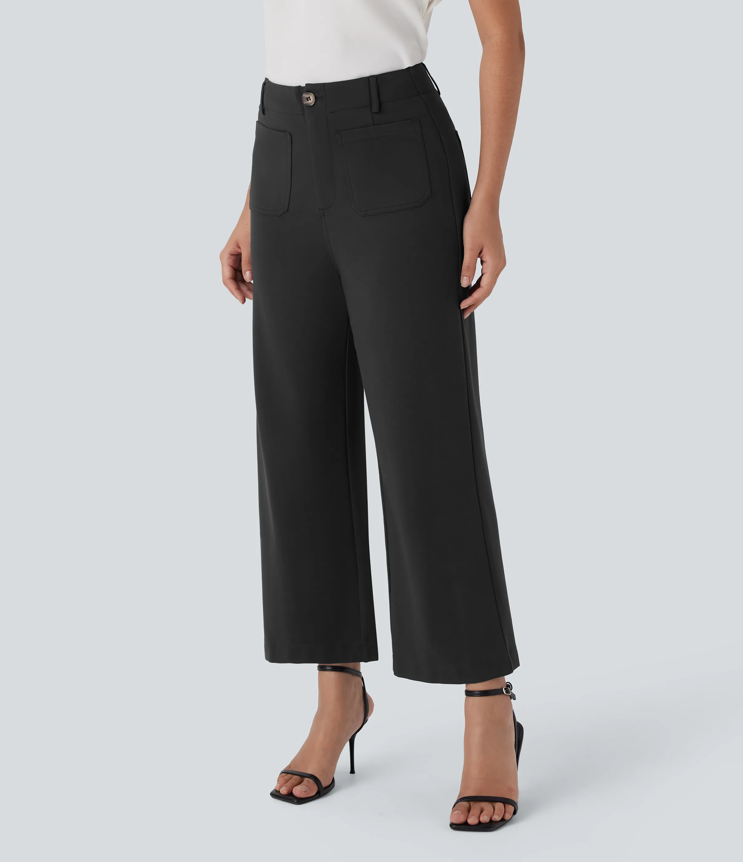 Halara Pantalón oficina tiro alto cremallera botón pierna ancha múltiple bolsillo - Black - M(regular) sold by Halara product image thumbnail 4