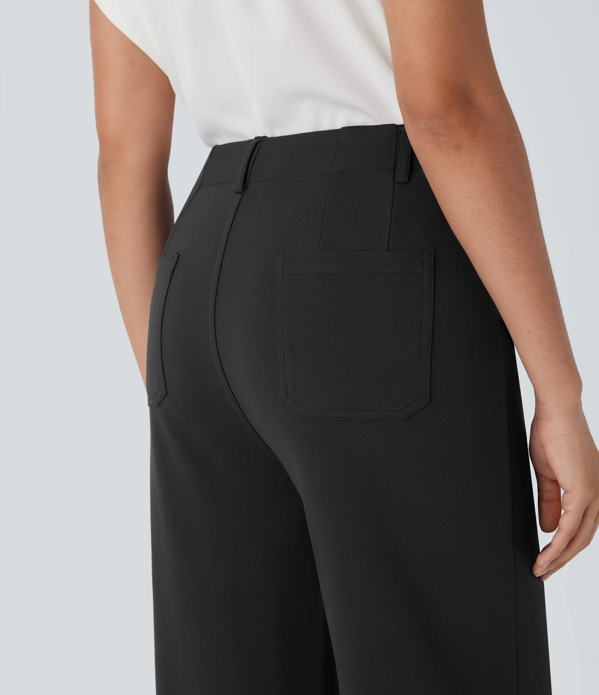 Halara Pantalón oficina tiro alto cremallera botón pierna ancha múltiple bolsillo - Black - M(regular) sold by Halara product image thumbnail 5