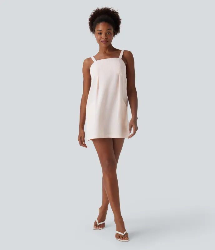 Halara Vestido mini de playa a rayas con espalda descubierta y bolsillos - Light Pink White Stripe - S sold by Halara