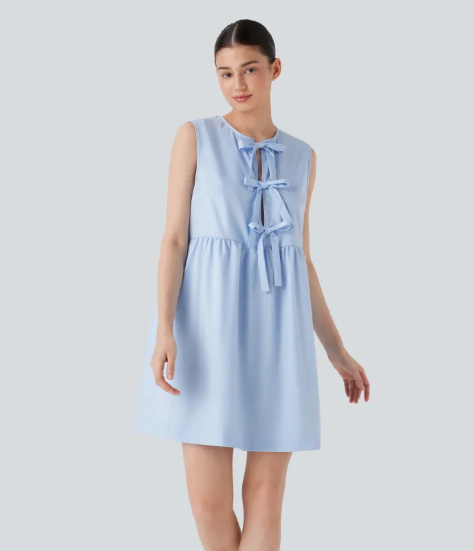 Halara Vestido mini casual sin mangas con lazo en la parte delantera - Wathet Blue - S sold by Halara