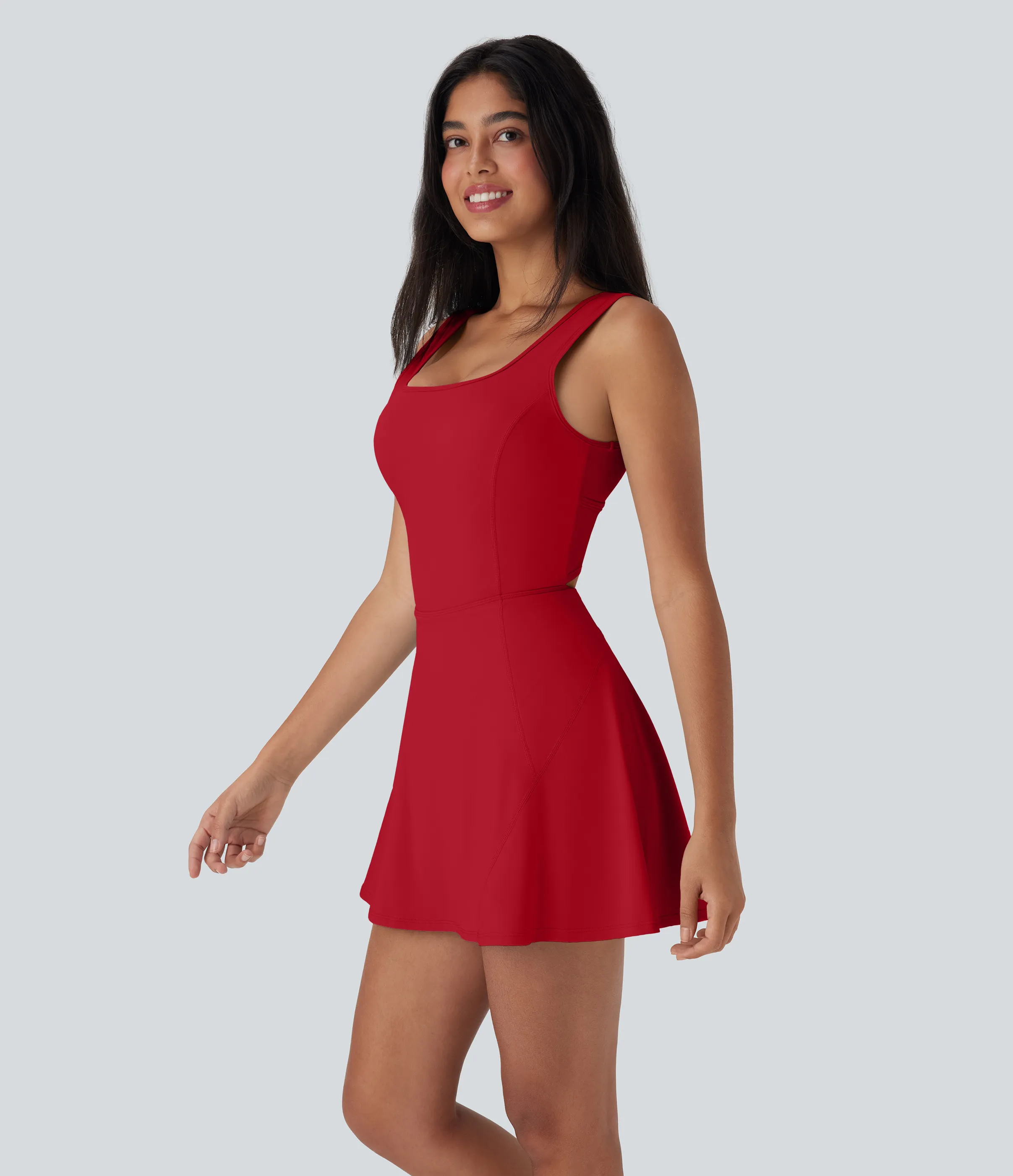 Halara Vestido mini de baile Softlyzero™ Airy 2 en 1 con espalda abierta cruzada y escote en U con bolsillos laterales y fresco al tacto - Easy Peezy - Salsa - M sold by Halara product image thumbnail 4