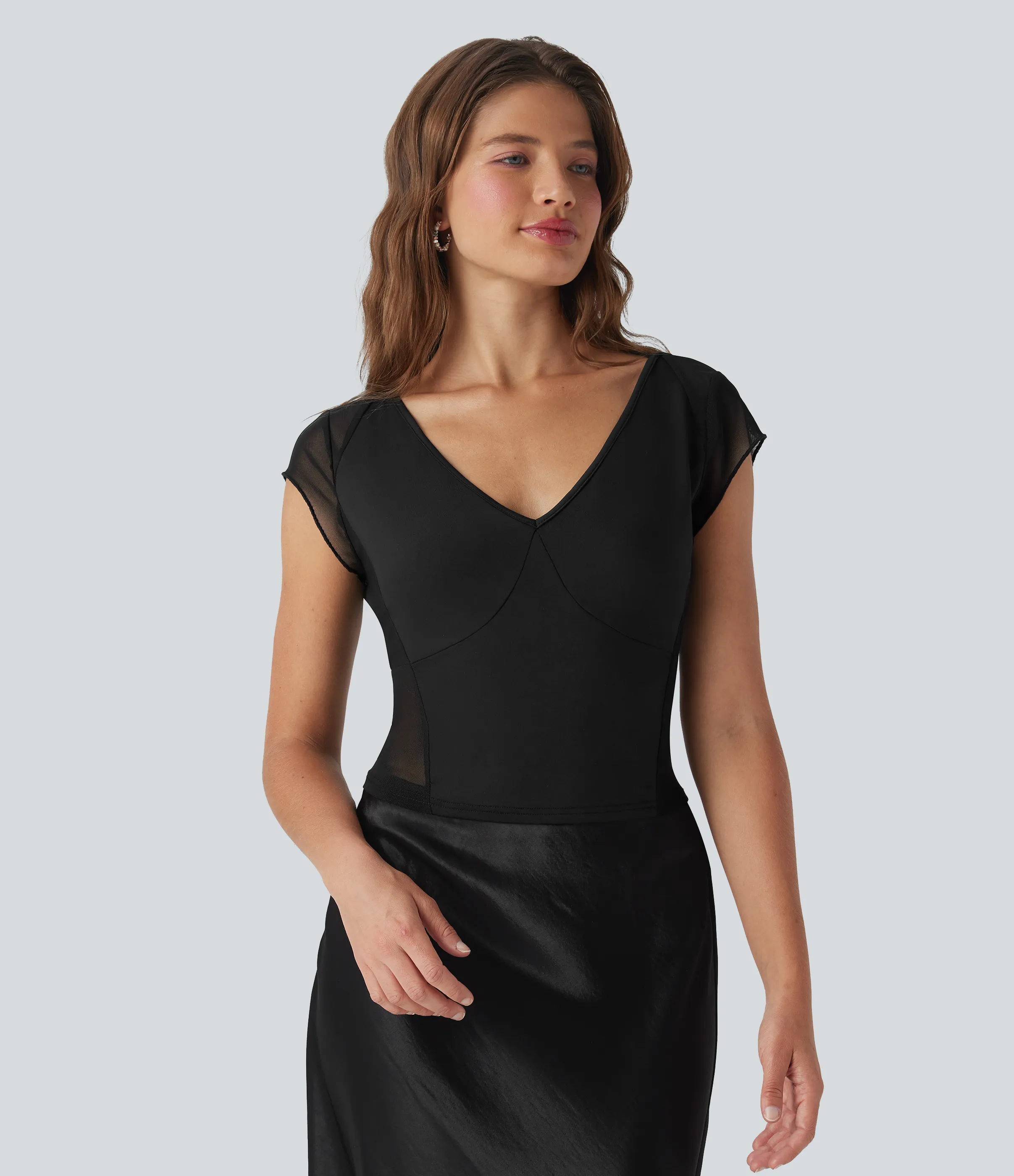 Halara Top de fiesta de malla en contraste con espalda descubierta y lazo - Black - L sold by Halara product image thumbnail 3