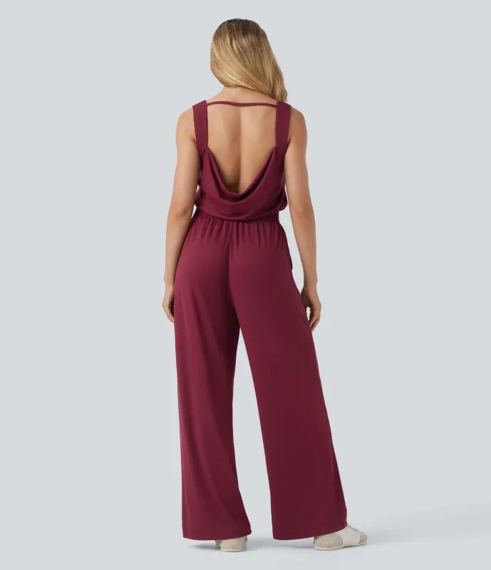 Halara Mono casual sin mangas con espalda descubierta y cordón ajustable con bolsillos - Tibetan Red - L(regular) made by Halara