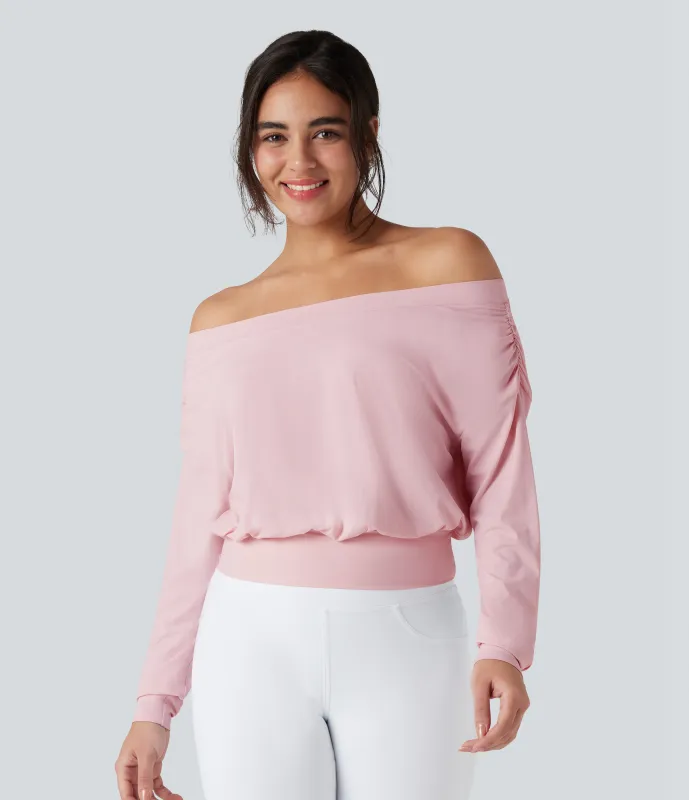 Halara Top deportivo de yoga de secado rápido extragrande con hombros descubiertos y tacto fresco - Pale Lilac - L made by Halara