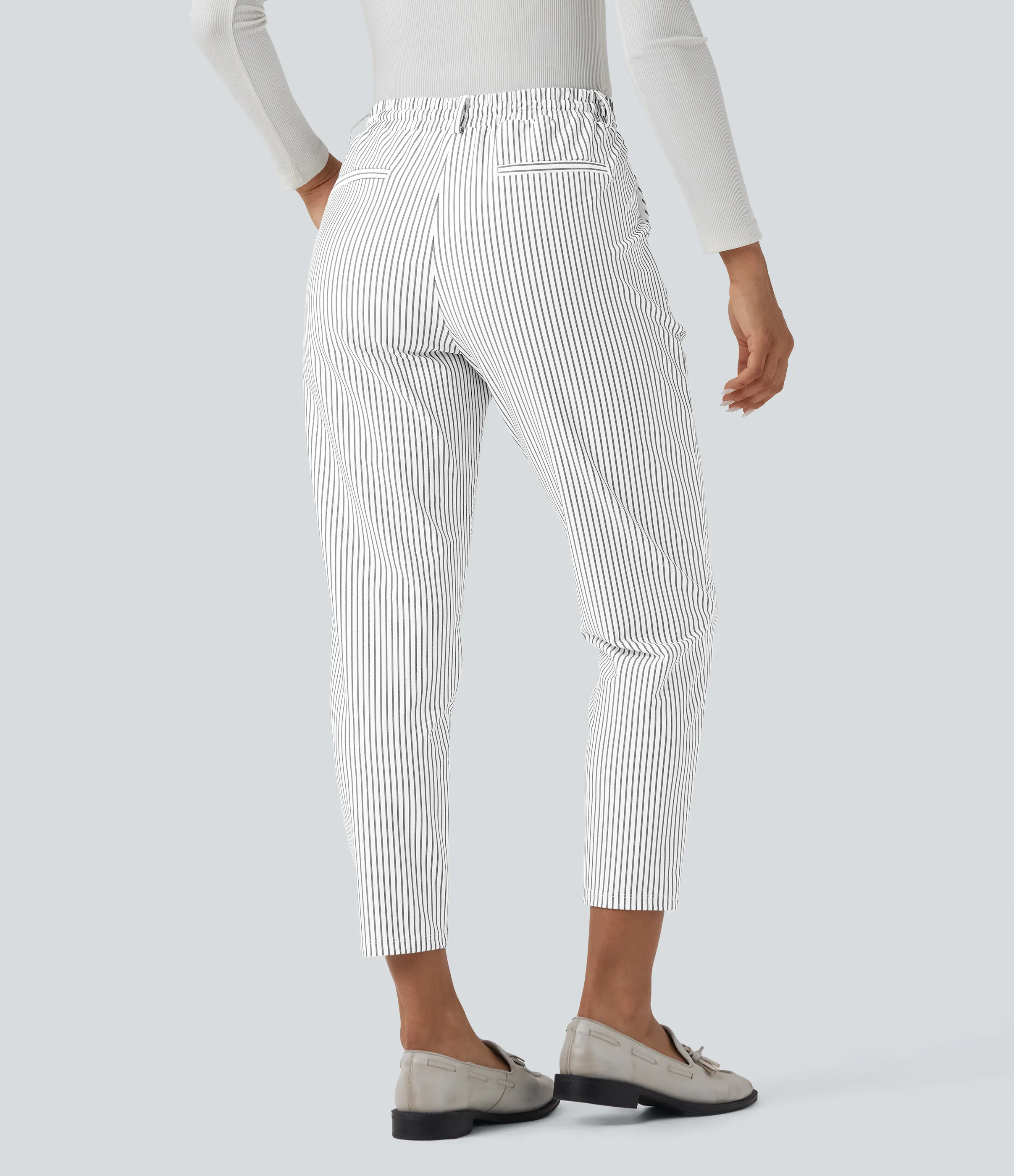 Halara Pantalones de oficina de tiro medio con rayas cónicas, cordón y bolsillos - Zebra Ripple - M(regular) sold by Halara product image thumbnail 3