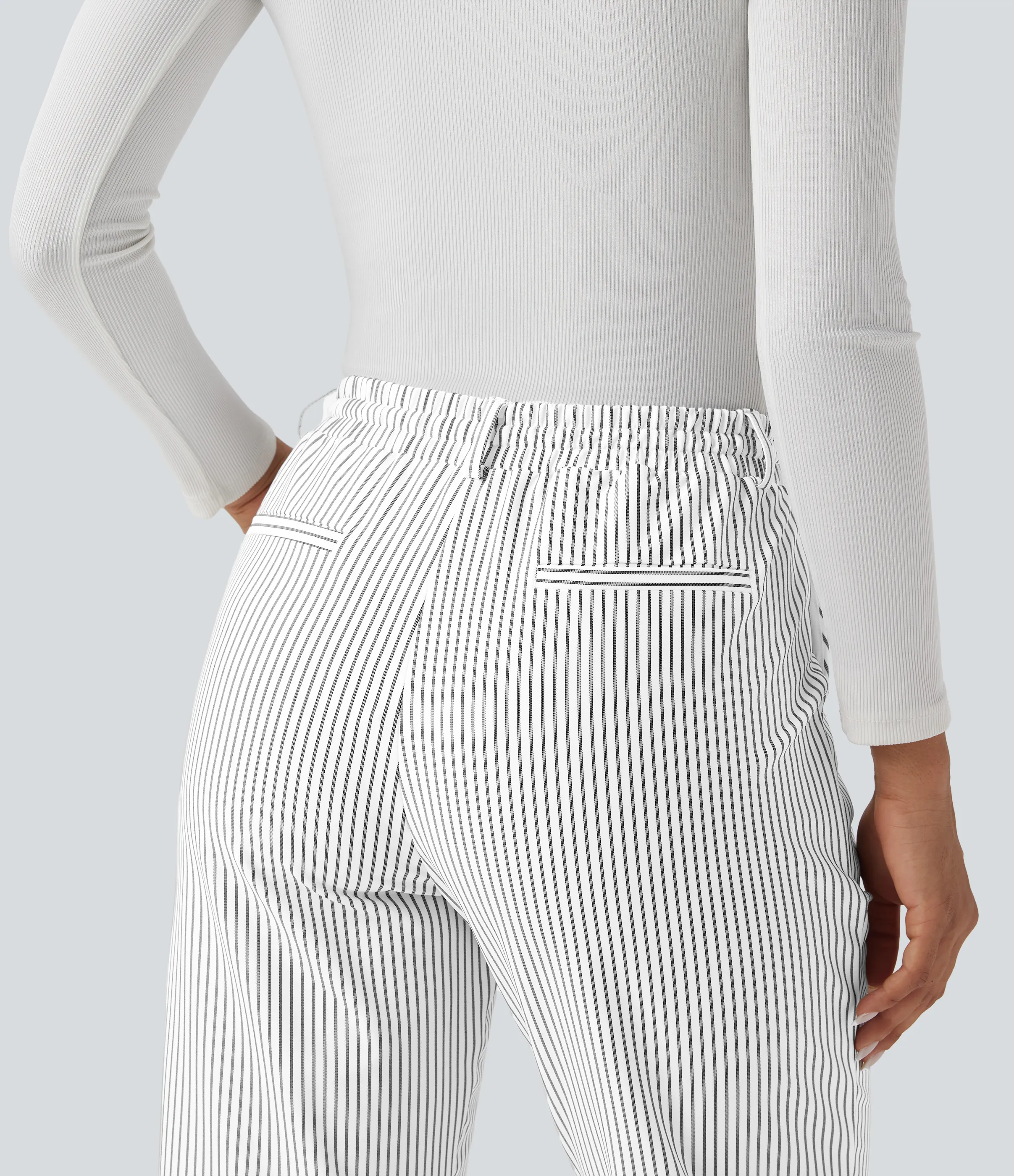 Halara Pantalones de oficina de tiro medio con rayas cónicas, cordón y bolsillos - Zebra Ripple - M(regular) sold by Halara product image thumbnail 5