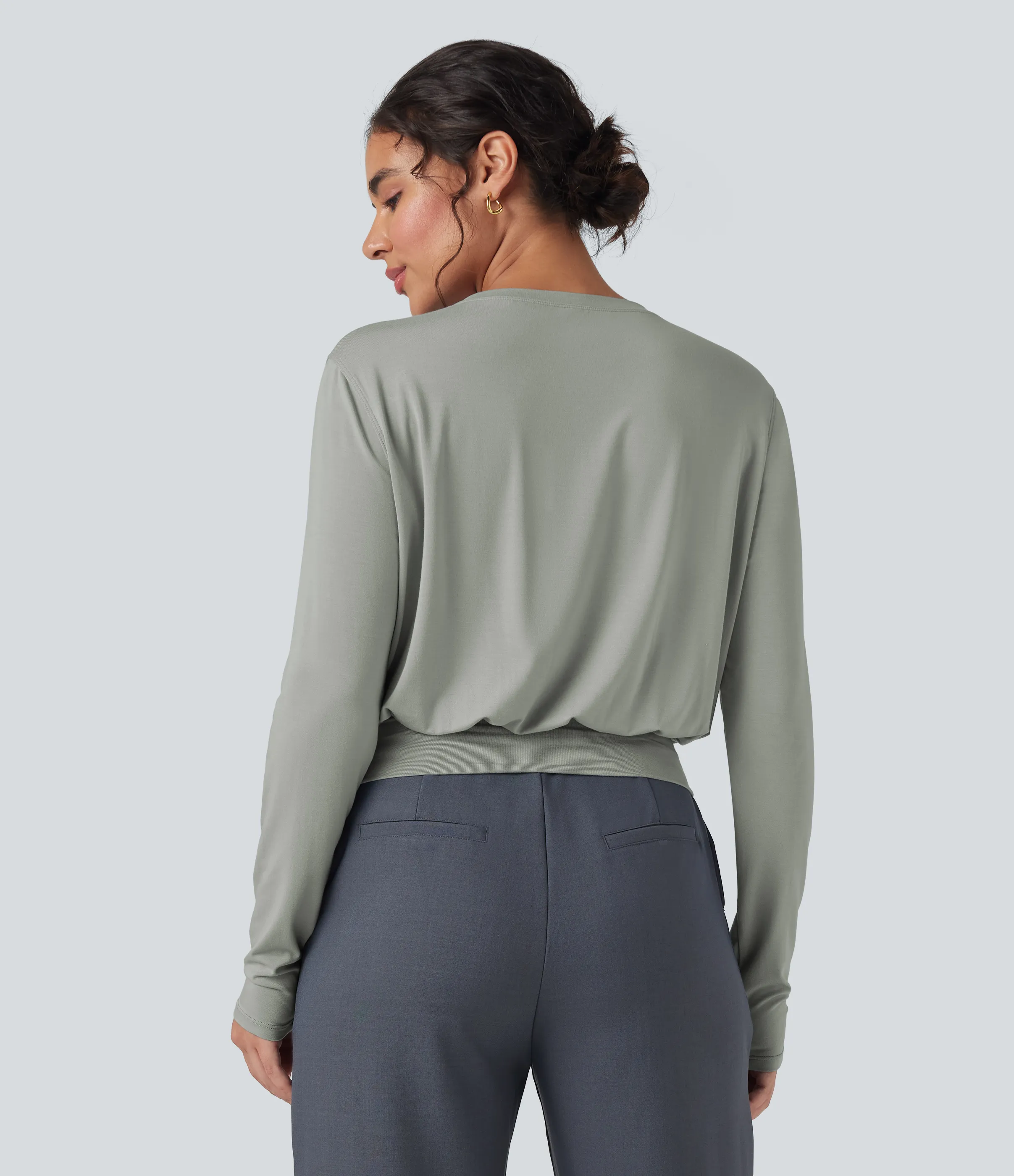 Halara Camiseta de oficina de manga larga y cuello redondo - Greenish Grey - S sold by Halara product image thumbnail 3