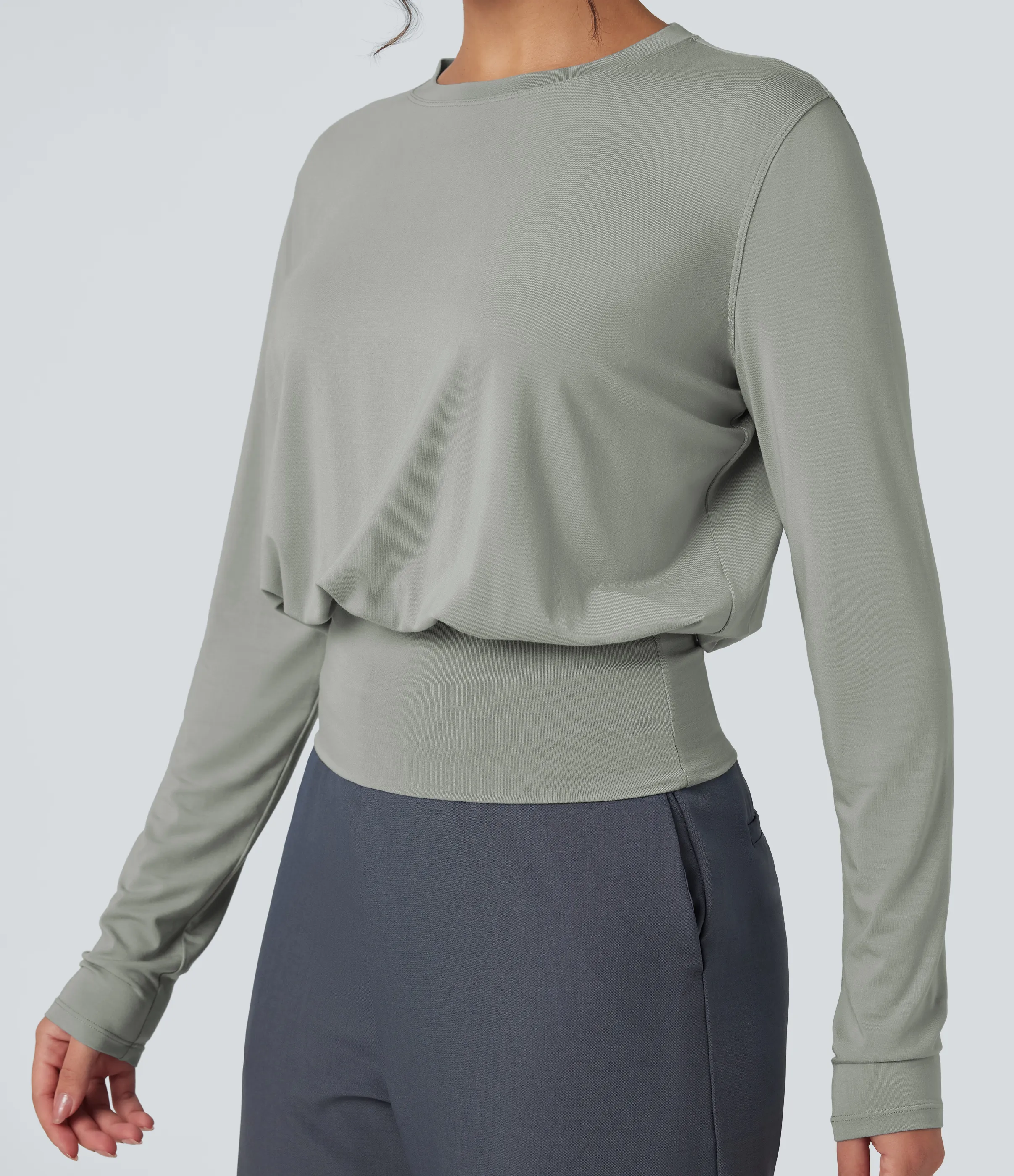 Halara Camiseta de oficina de manga larga y cuello redondo - Greenish Grey - S sold by Halara product image thumbnail 5