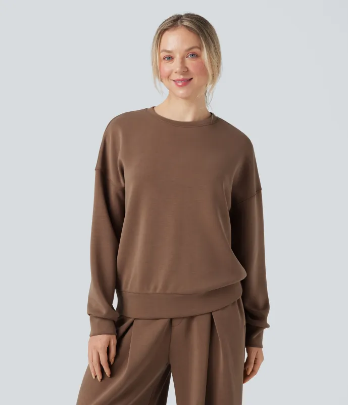 Halara Sudadera casual con escote redondeado de manga larga y espalda cruzada - Pecan Pie - XS sold by Halara