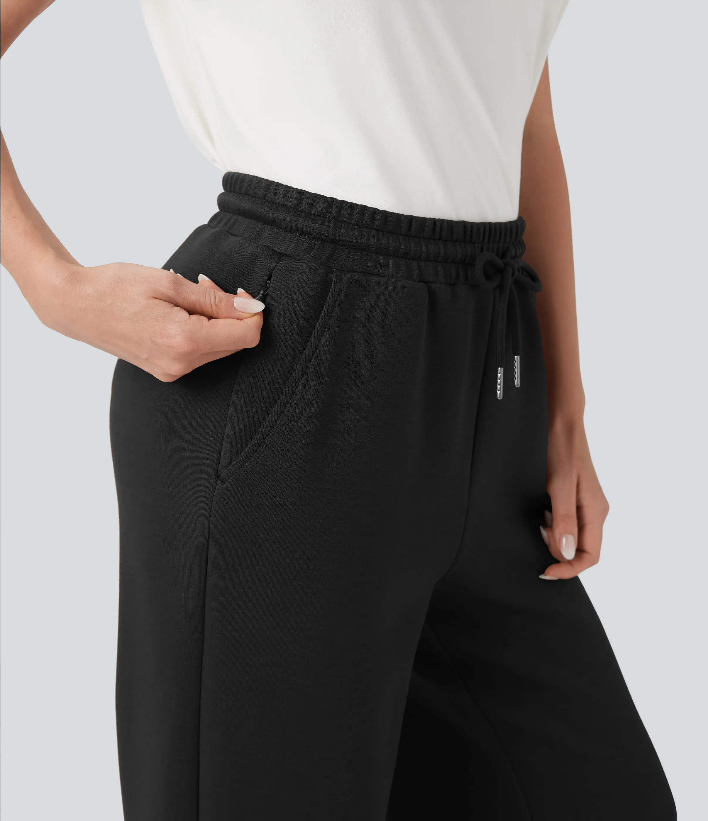 Halara Joggers casuales de tiro medio con cordón y bolsillos - Black - XL(regular) sold by Halara product image thumbnail 5