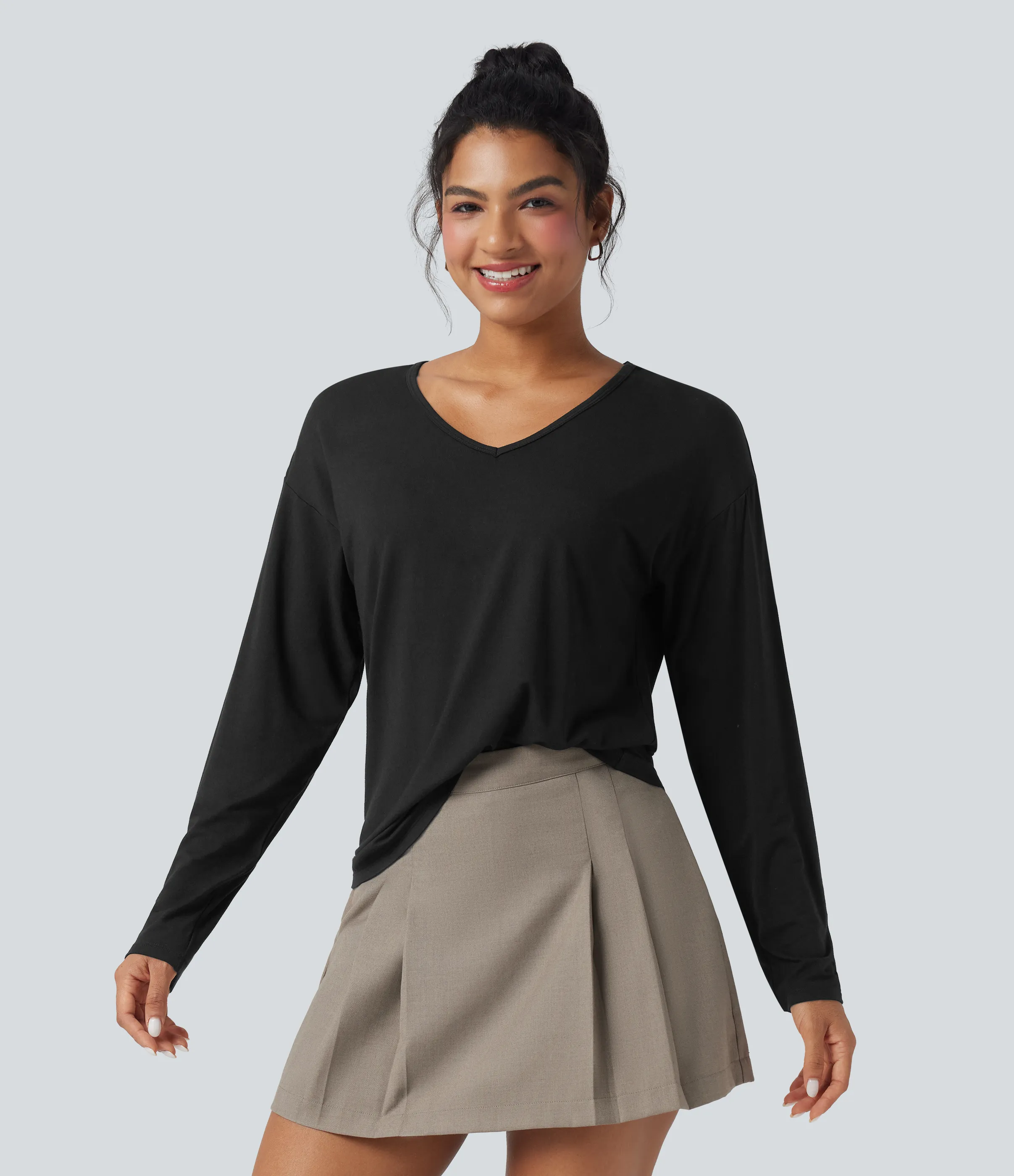 Halara Top casual de manga larga con cuello en V - Black - L sold by Halara product image thumbnail 4