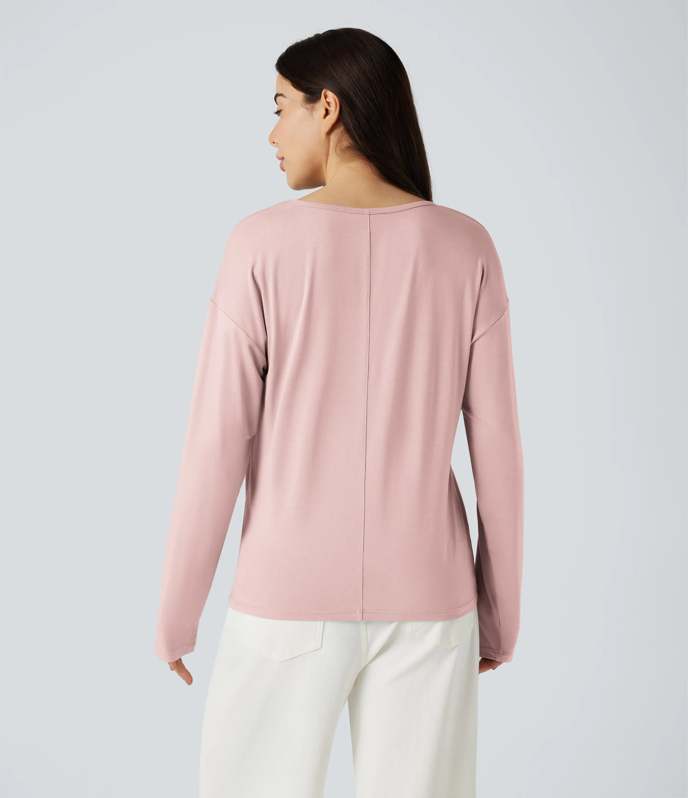 Halara Top casual de manga larga con cuello en V - Light Elegant Pink - L sold by Halara product image thumbnail 3