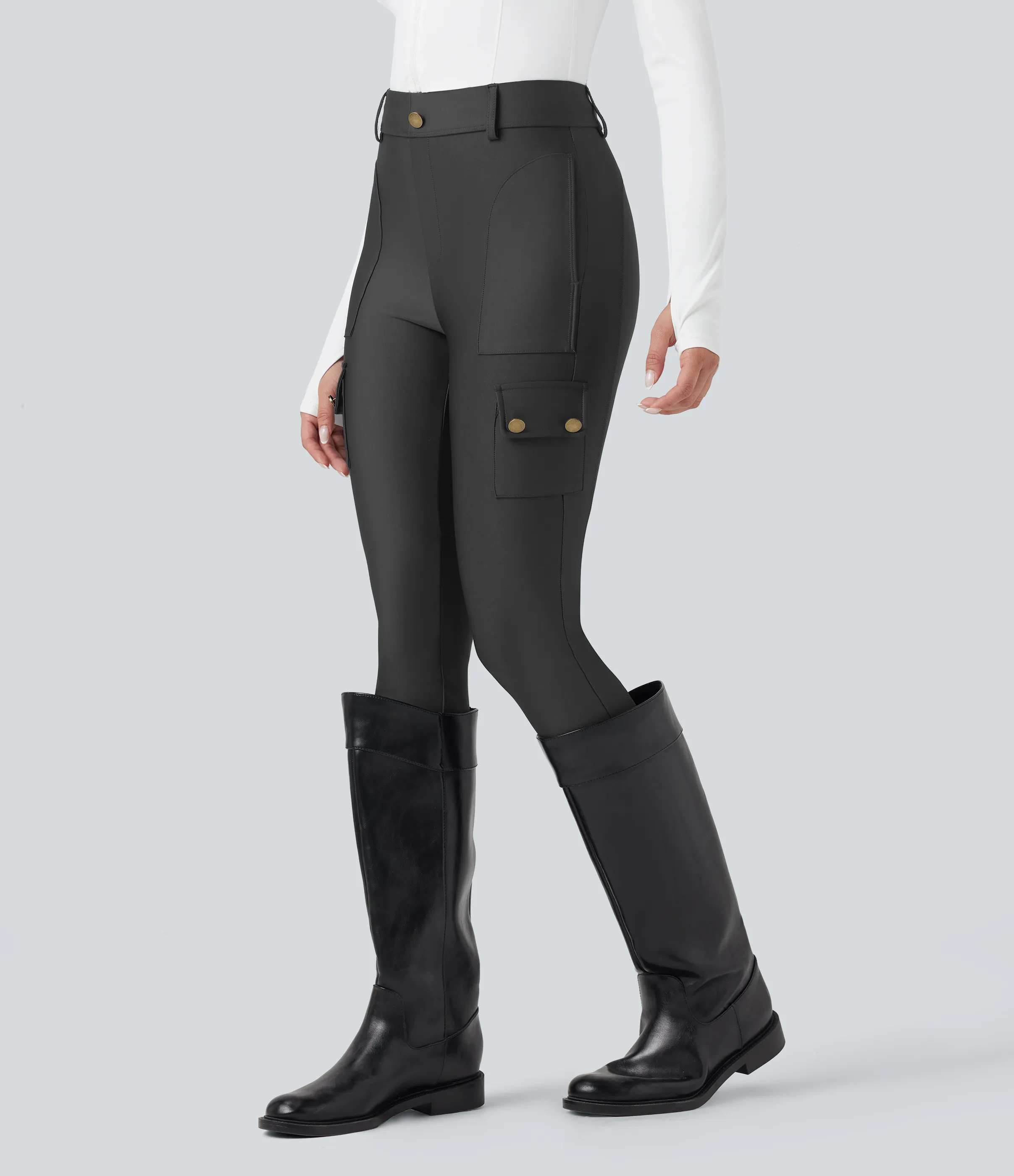 Halara Leggings de tiro alto con brillo y bolsillos en longitud 7/8 - Black Oyster - S(7/8) sold by Halara product image thumbnail 4