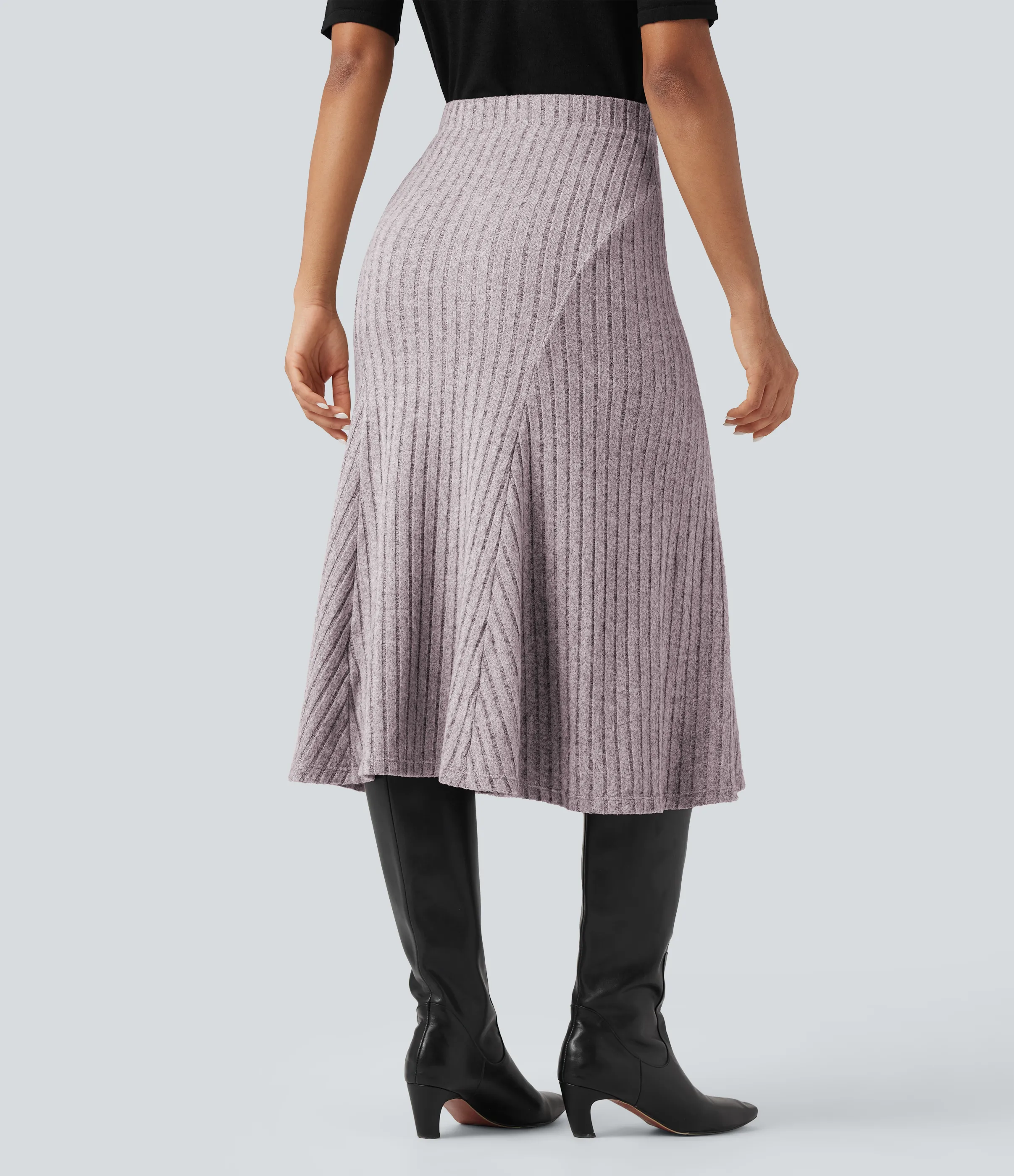 Halara Falda midi casual de tiro alto con corte A y punto acanalado - Light Pink Floral Yarn - M(regular) sold by Halara product image thumbnail 3