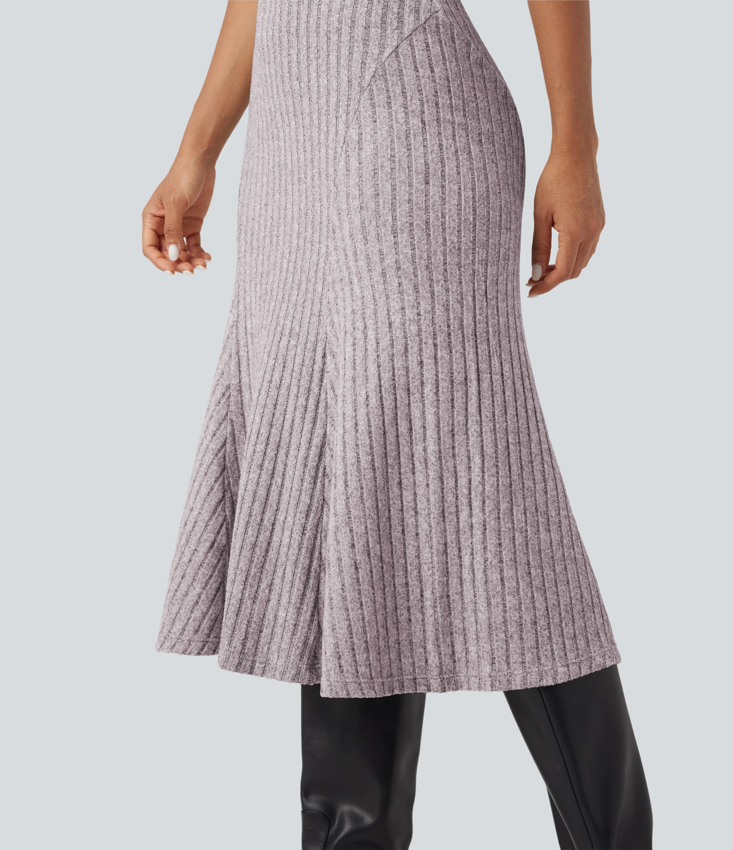 Halara Falda midi casual de tiro alto con corte A y punto acanalado - Light Pink Floral Yarn - M(regular) sold by Halara product image thumbnail 5