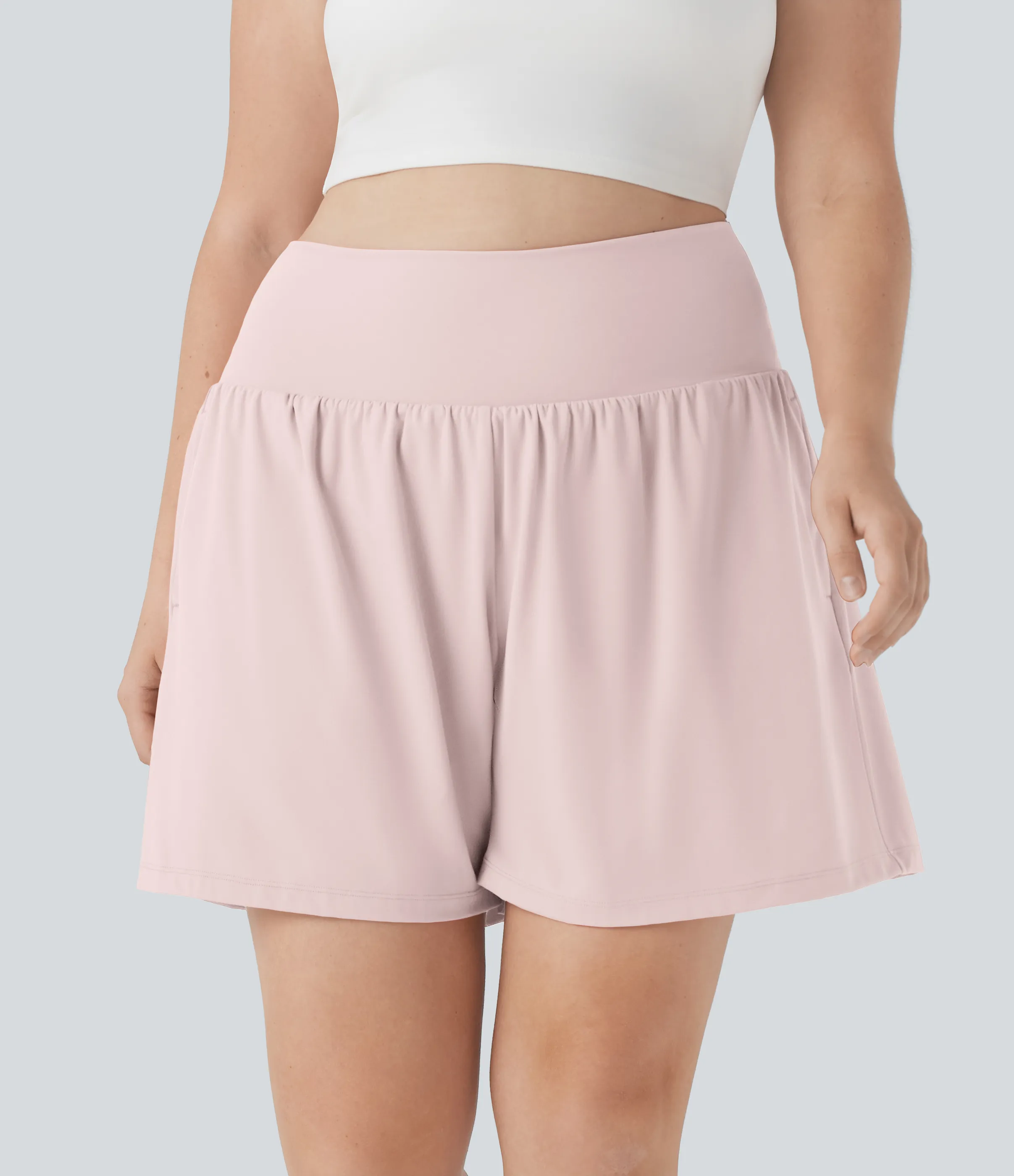 Halara Pantalón corto Softlyzero™ Airy yoga tiro alto 2 en 1 tacto fresco talla grande 17.5 cm bolsillo - Pale Lilac - 3X sold by Halara product image thumbnail 4