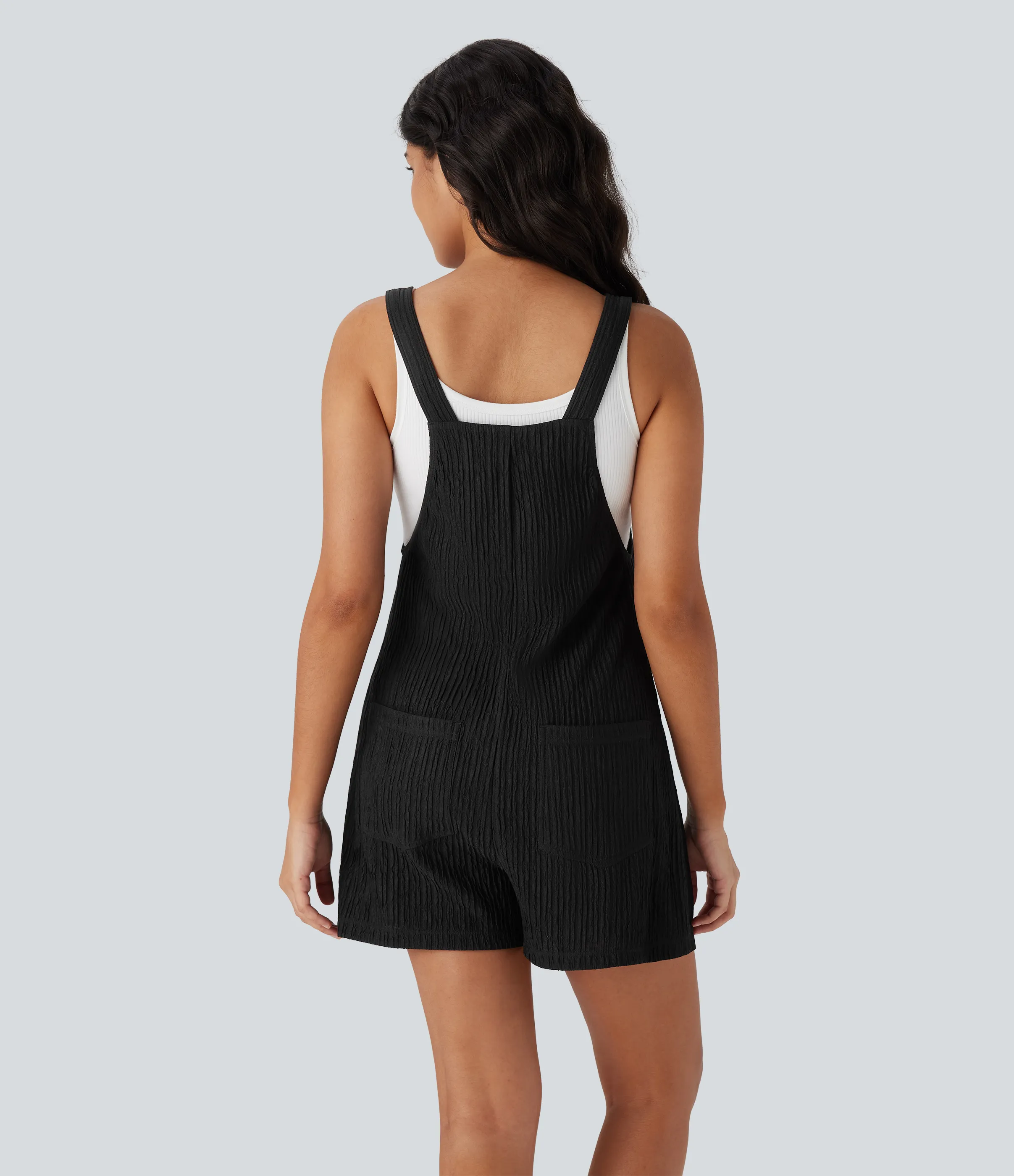 Halara Overol casual a rayas con tirantes ajustables, bolsillos y botones - Black - L(regular) sold by Halara product image thumbnail 3