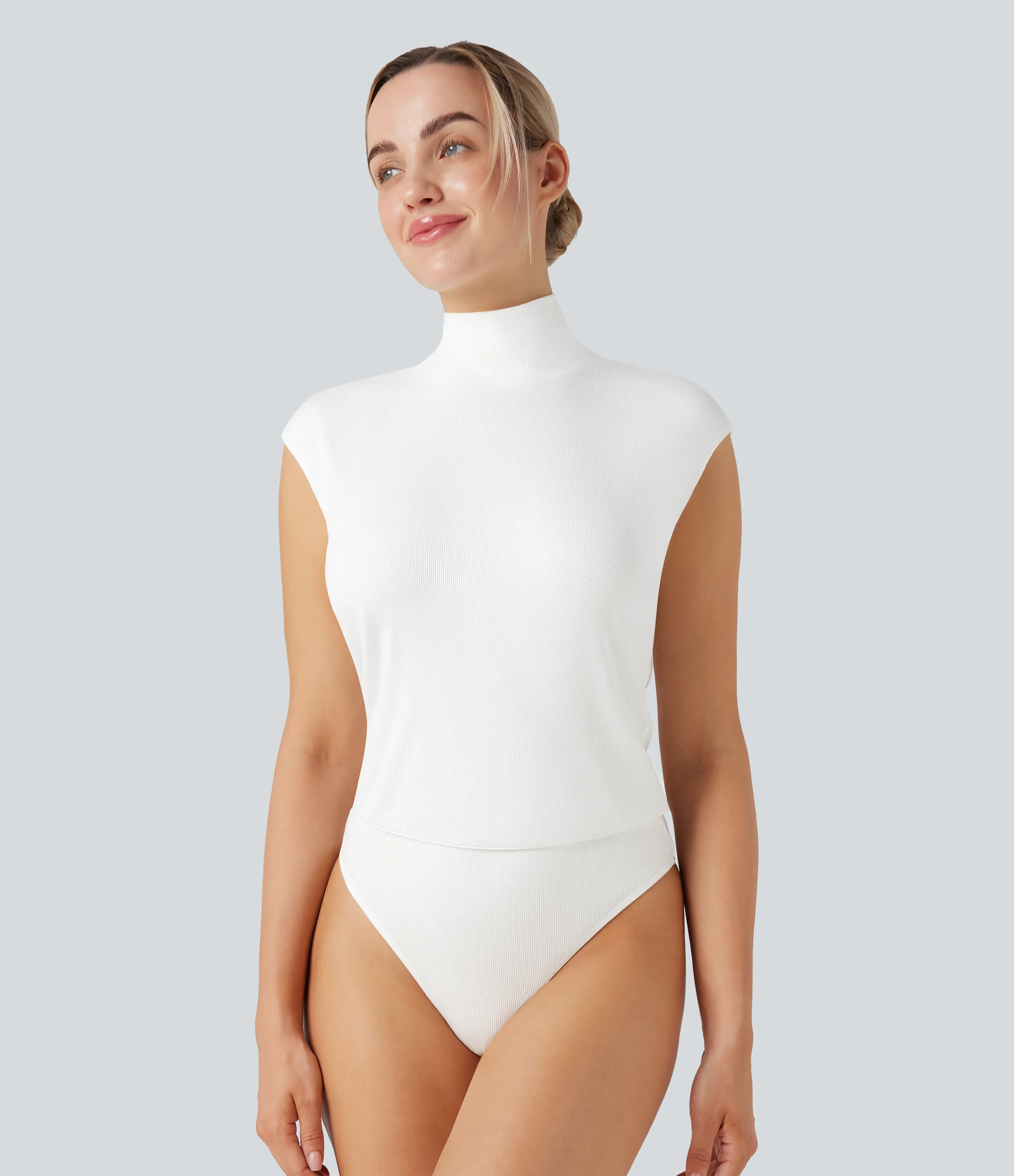 Halara Body casual sin mangas con cuello alto y canalé - White - S sold by Halara product image thumbnail 3