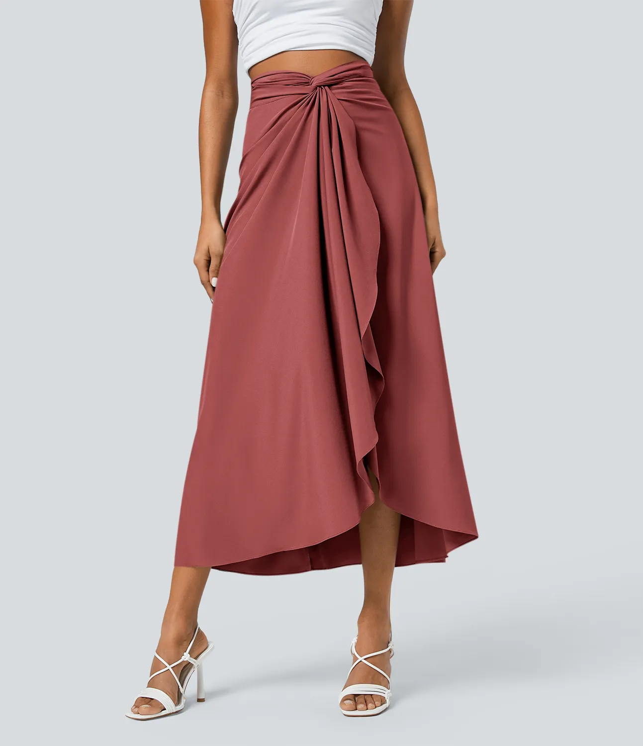 Halara Falda para vacaciones Breezeful™ de secado rápido con espalda torcida y lazo en la espalda de tiro alto - Kapok Red - M(regular) sold by Halara