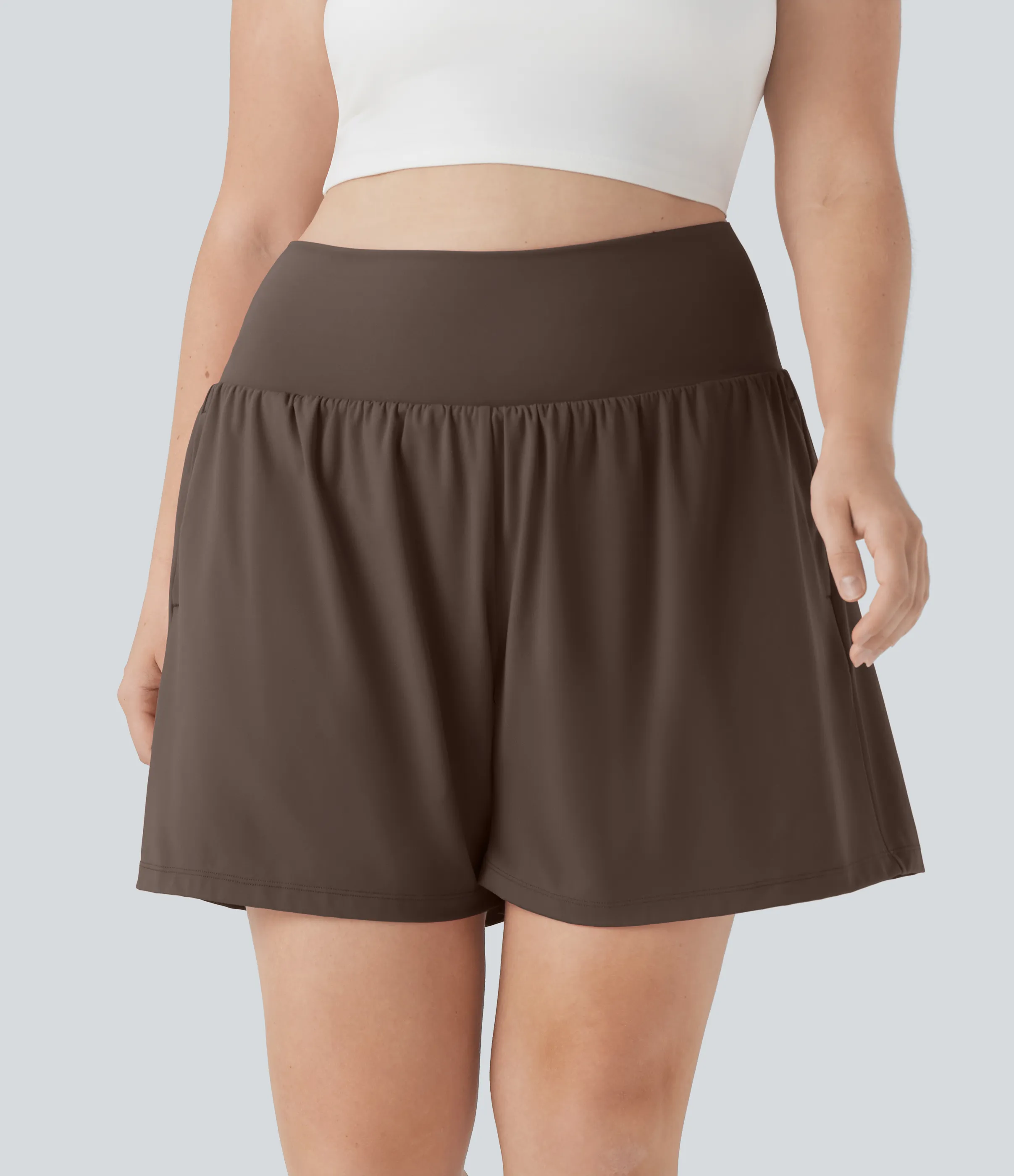 Halara Pantalón corto Softlyzero™ Airy yoga tiro alto 2 en 1 tacto fresco talla grande 17.5 cm bolsillo - Chocolate Martini - 3X sold by Halara product image thumbnail 4