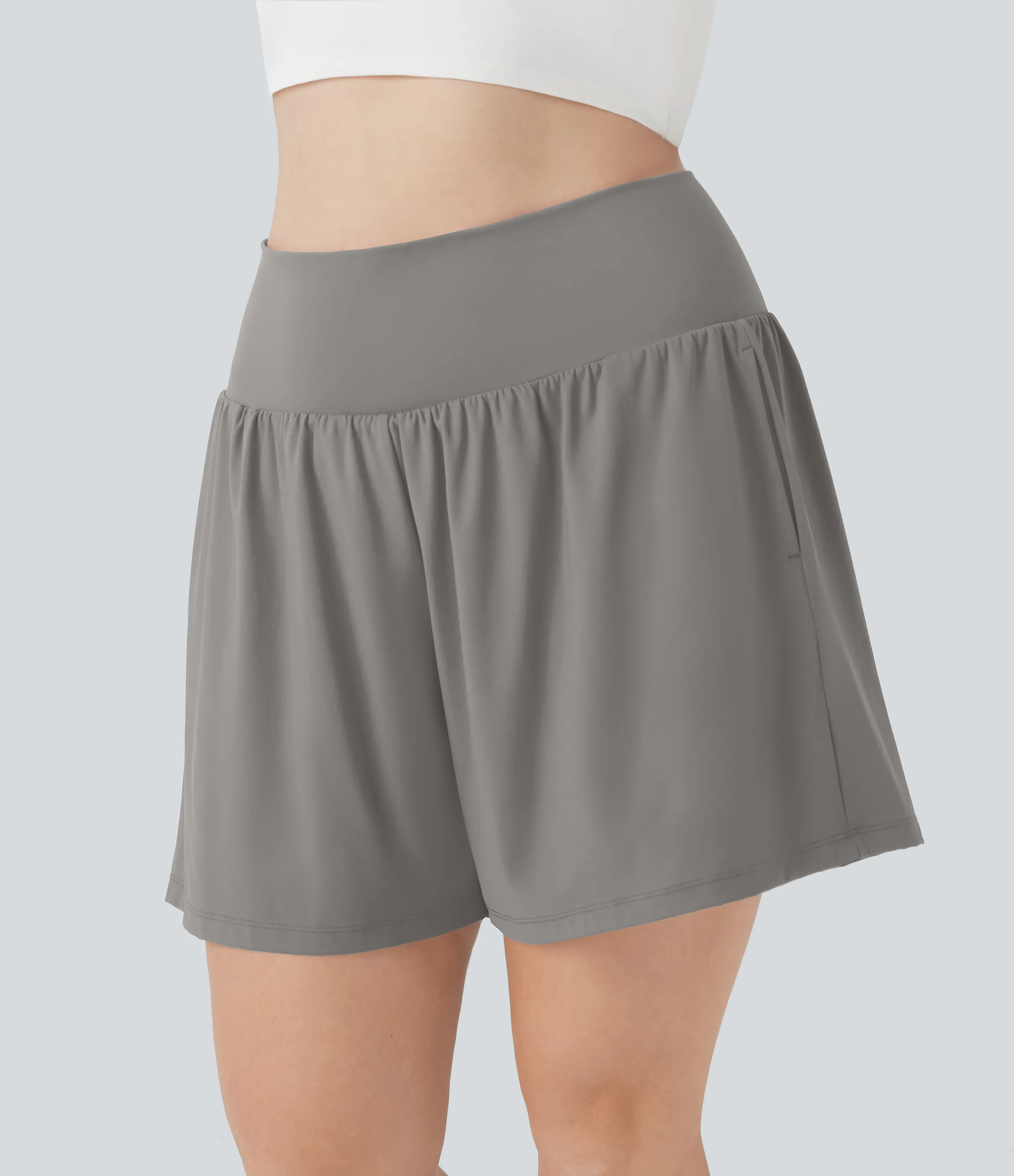 Halara Pantalón corto Softlyzero™ Airy yoga tiro alto 2 en 1 tacto fresco talla grande 17.5 cm bolsillo - Steeple Gray - 3X sold by Halara