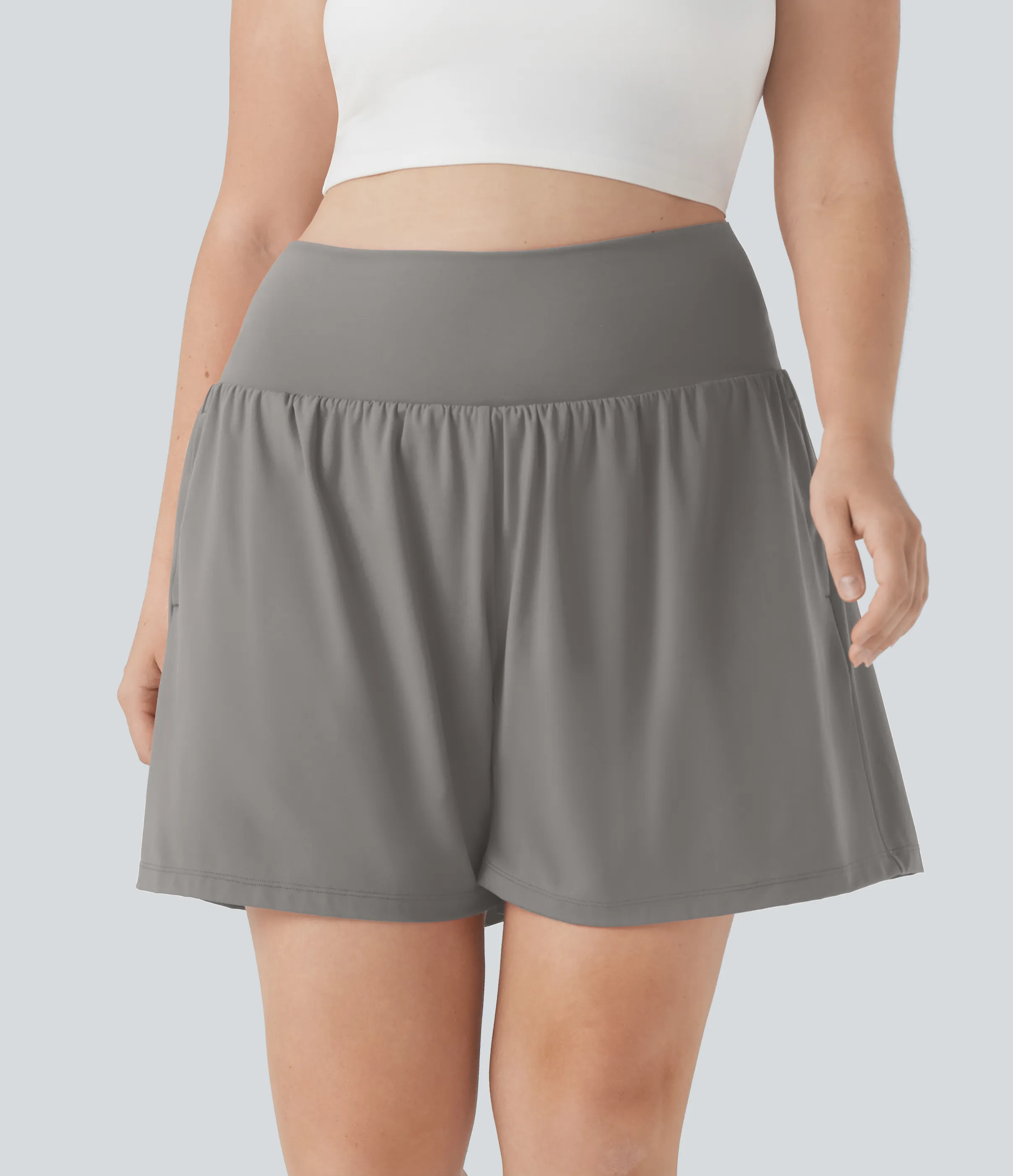 Halara Pantalón corto Softlyzero™ Airy yoga tiro alto 2 en 1 tacto fresco talla grande 17.5 cm bolsillo - Steeple Gray - 3X sold by Halara product image thumbnail 4