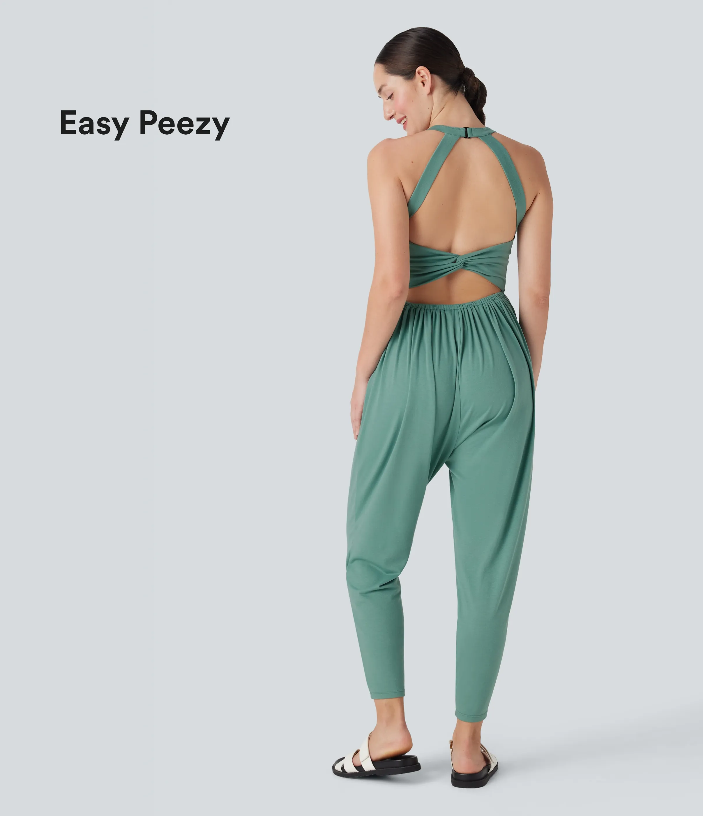 Halara Mono casual de harén con espalda descubierta y bolsillos laterales - Edición Easy Peezy - Oil Blue - L(regular) sold by Halara product image thumbnail 2