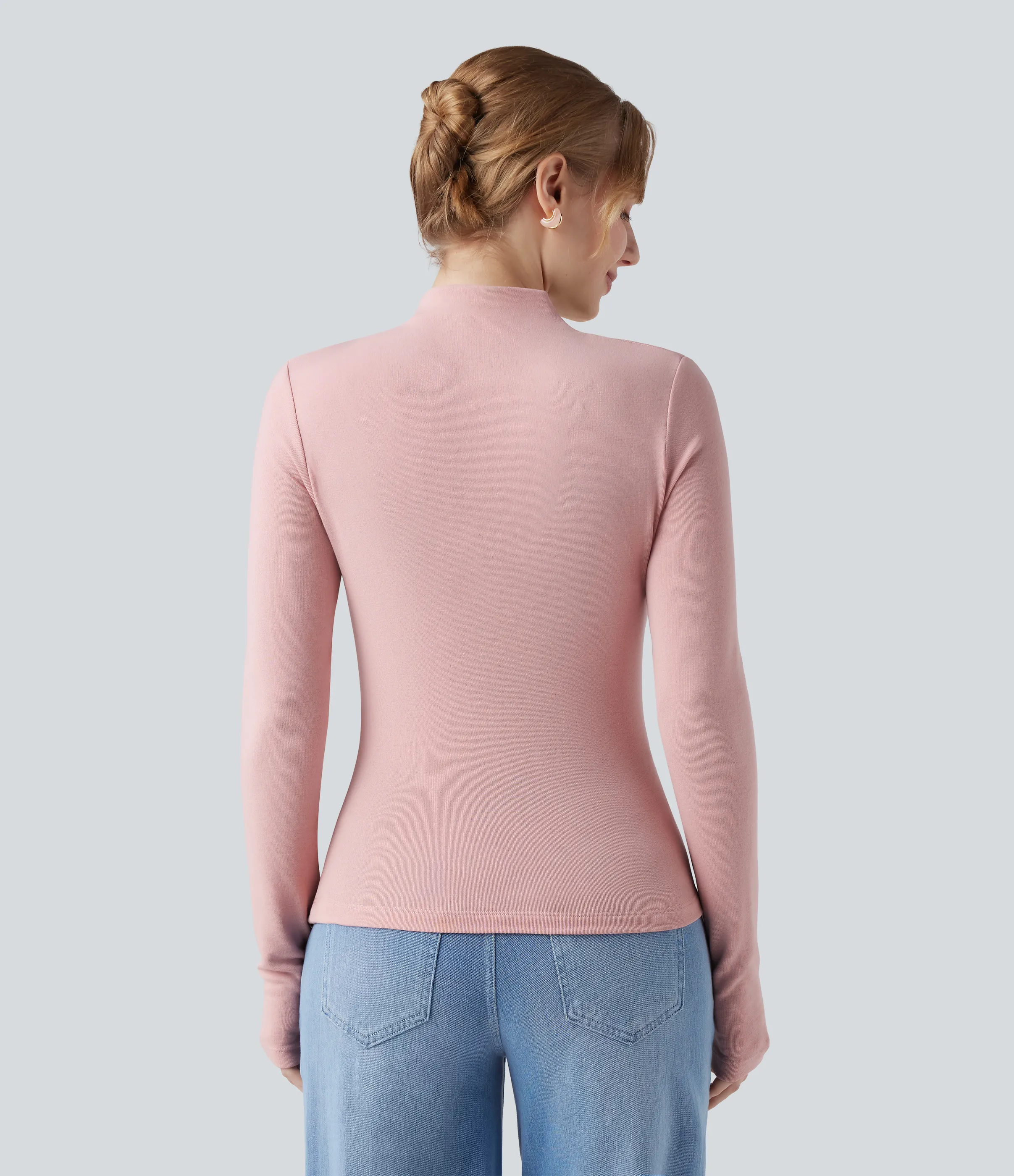 Halara Top casual térmico de cuello alto de manga larga con dobladillo asimétrico fruncido - Dirty Pink - S sold by Halara product image thumbnail 3