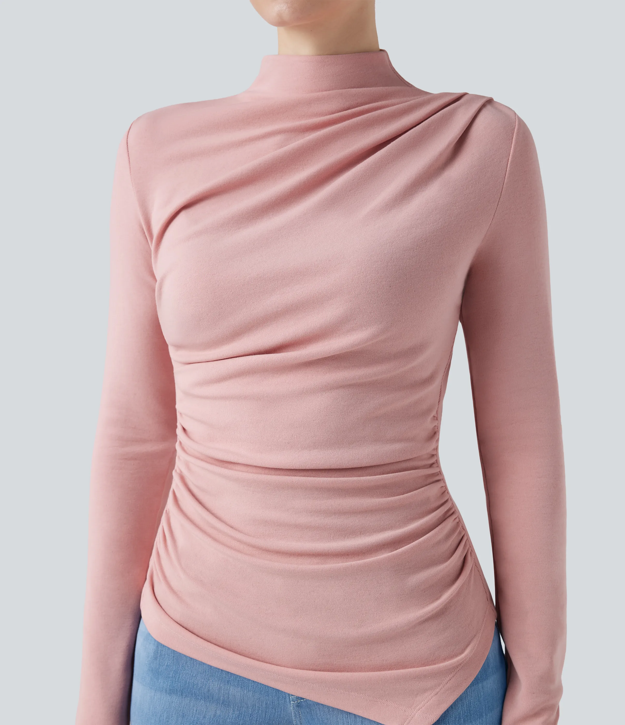 Halara Top casual térmico de cuello alto de manga larga con dobladillo asimétrico fruncido - Dirty Pink - S sold by Halara product image thumbnail 5