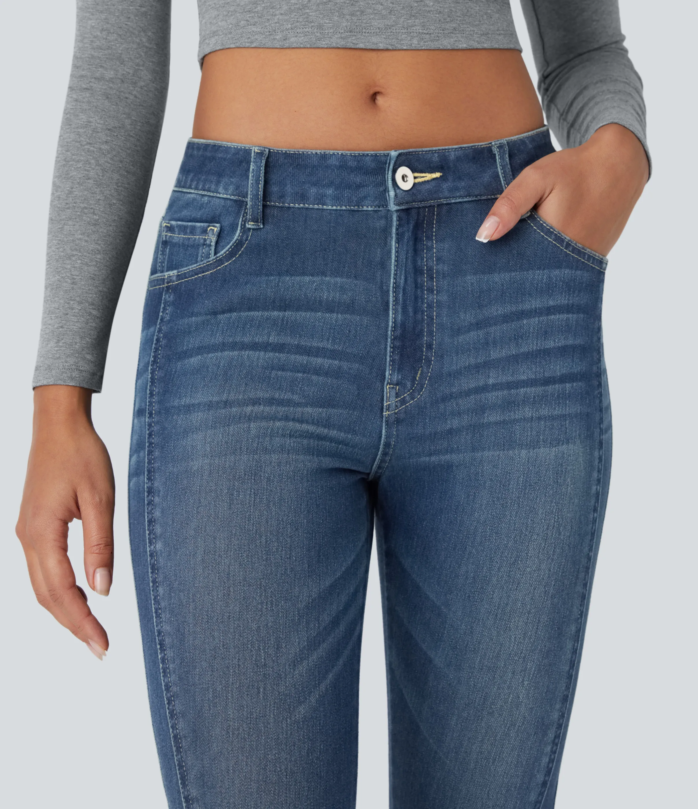 Halara Jeans Halara Flex™ ajustado elástico cremallera botón múltiple bolsillo - Vintage Blue Denim - XS(regular) sold by Halara product image thumbnail 5