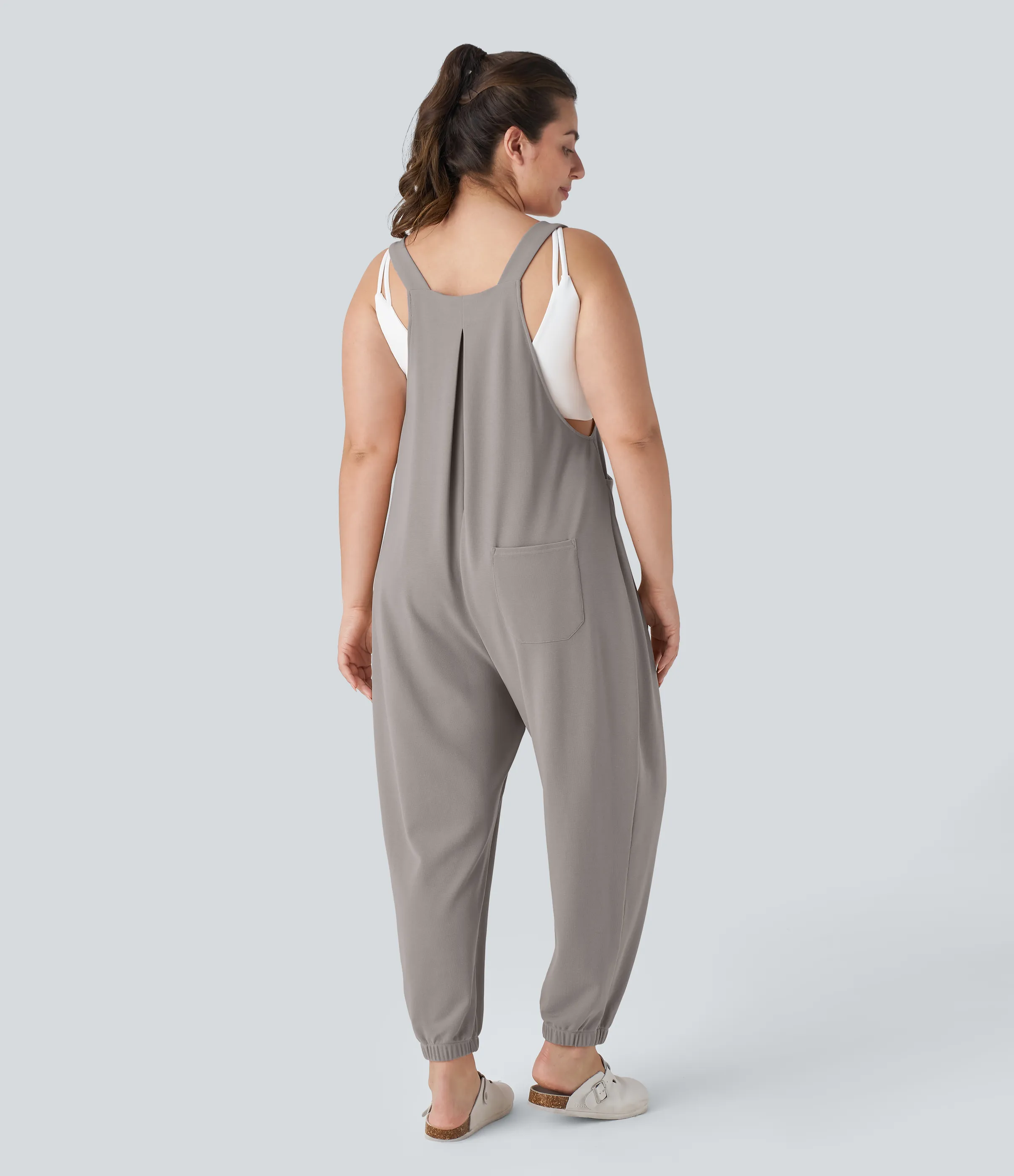 Halara Jogger Overol correa ajustable botón múltiple bolsillo plisado gofre talla grande - Mink Ash - 1X sold by Halara product image thumbnail 3